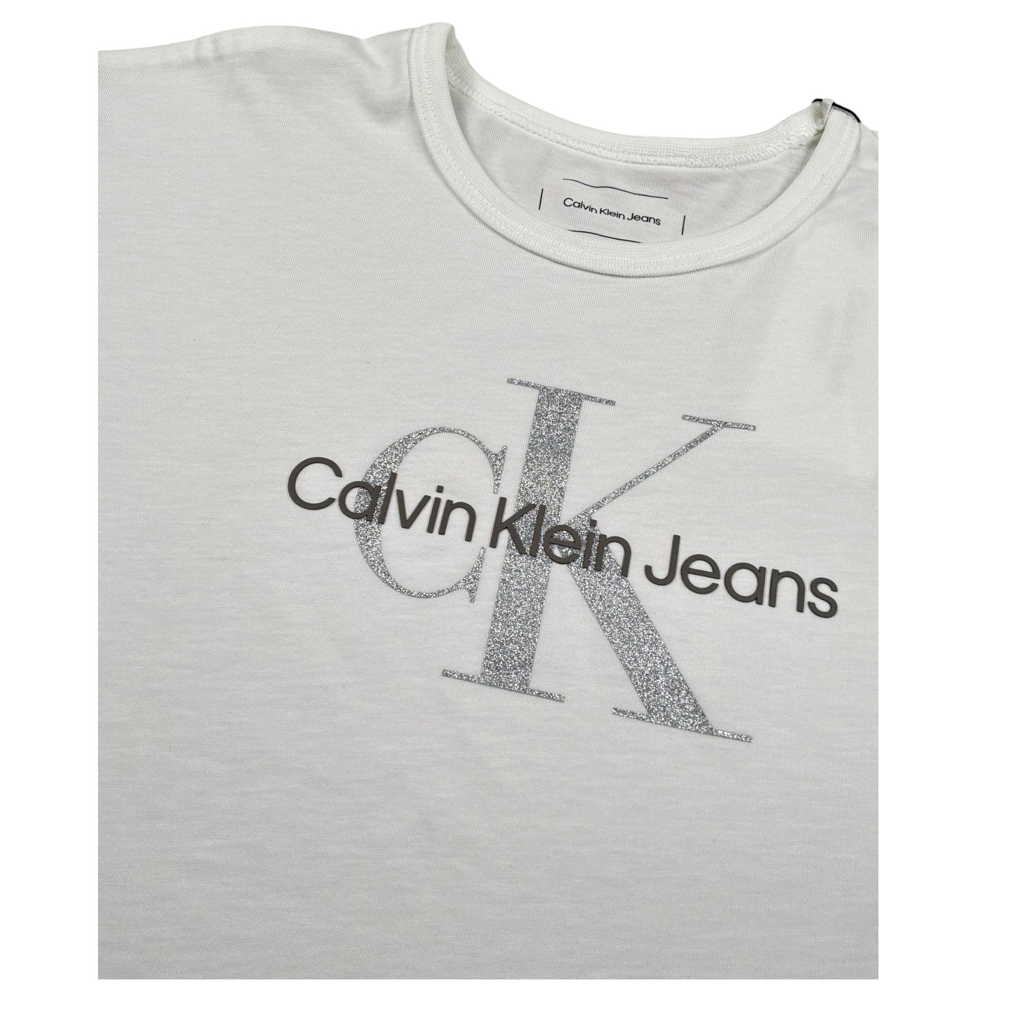 Calvin Klein T-Shirt Girocollo tinta unita con Logo Bianco per Bambina IG0IG02801XX BIANCO CALVIN KLEIN 