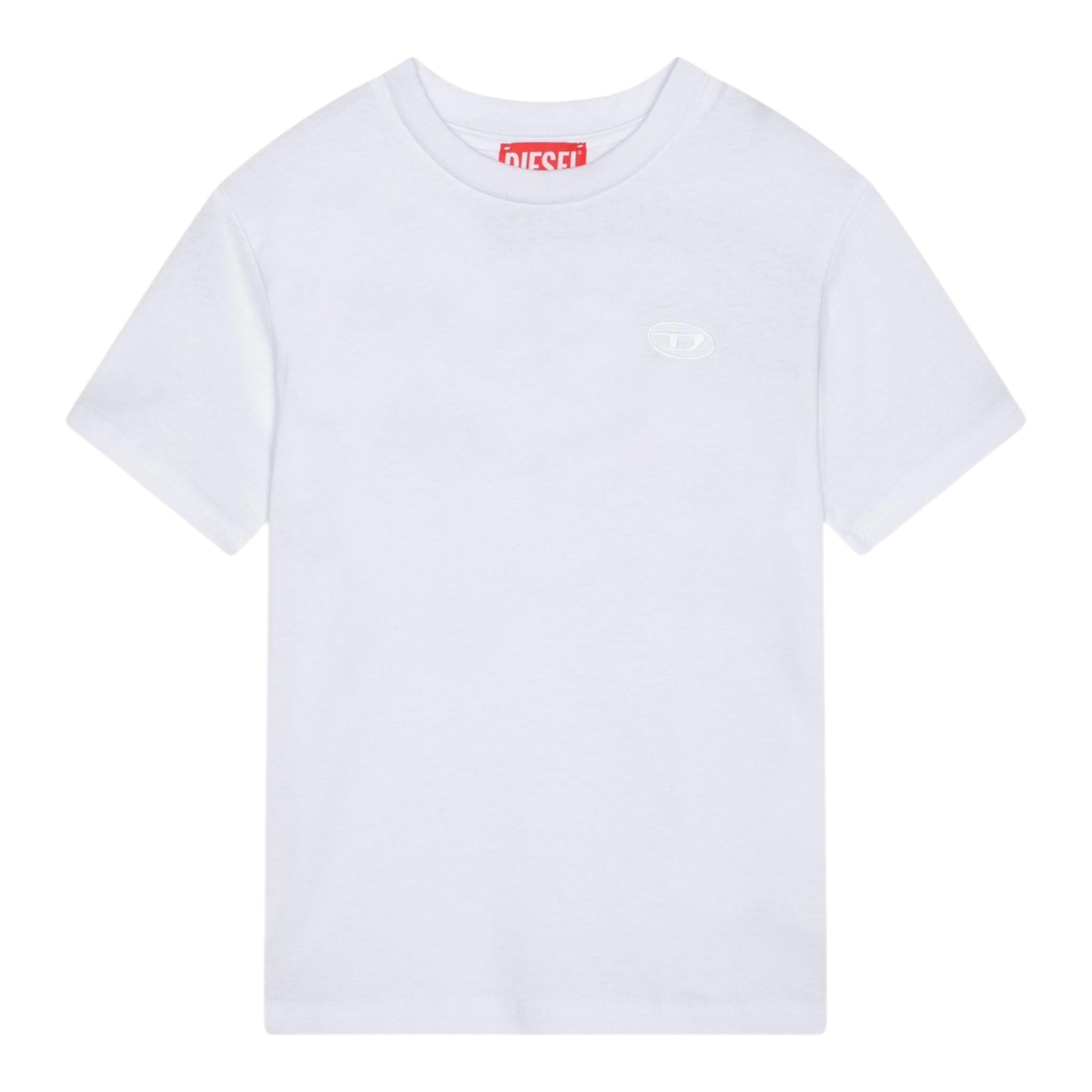 Diesel T-Shirt Girocollo Tinta Unita con Logo per Bambino J02276 BIANCO DIESEL 
