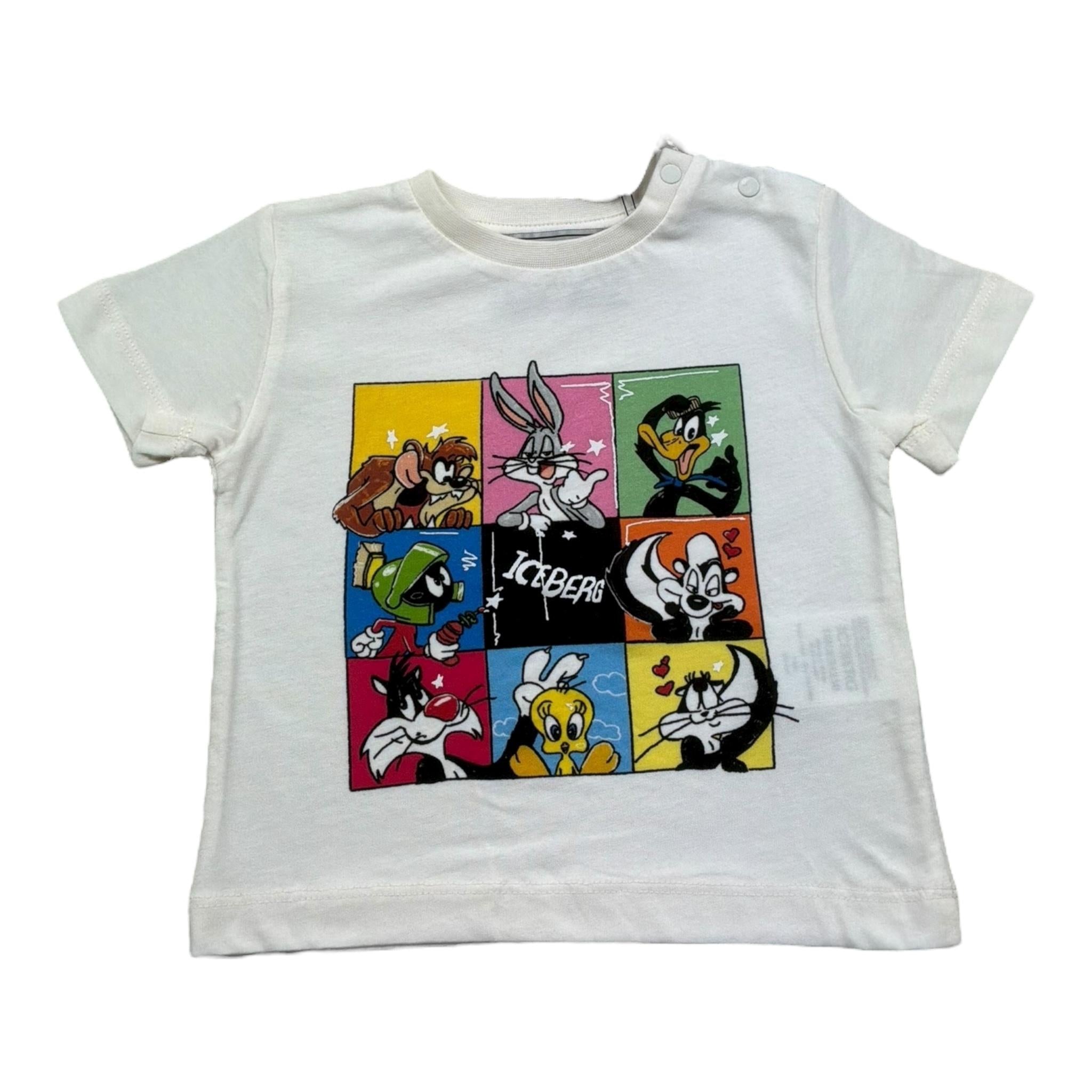 Iceberg T-Shirt Girocollo Tinta Unita con Stampe In Contrasto per Neonato TSICE5125BX PANNA ICEBERG 