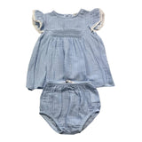 Babidu Completo 2 Pezzi Abito-Culotte Tinta Unita Azzurro Per Neonata