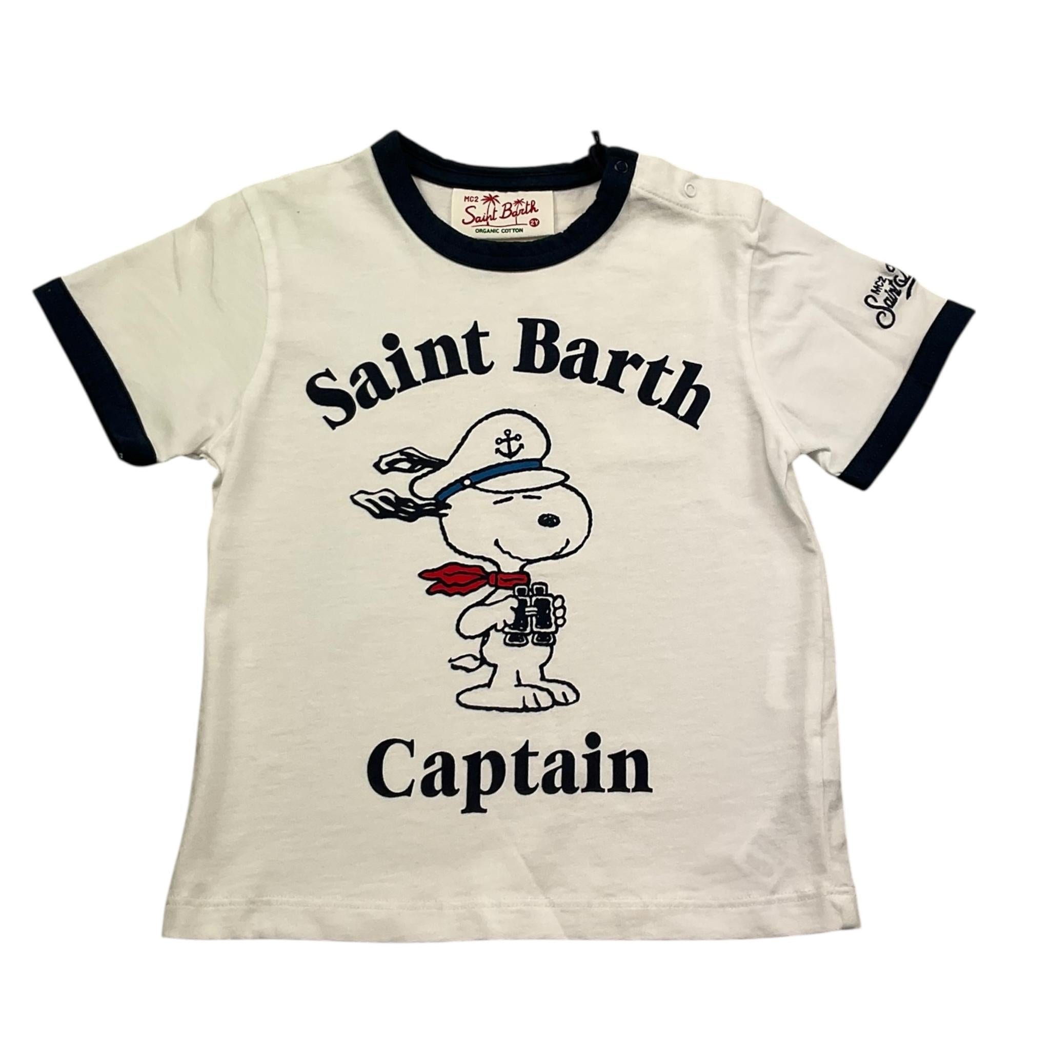 Saint Barth T-Shirt Girocollo Tinta Unita Stampa Snoopie per Neonato DENA001X BIANCO SAINT BARTH 