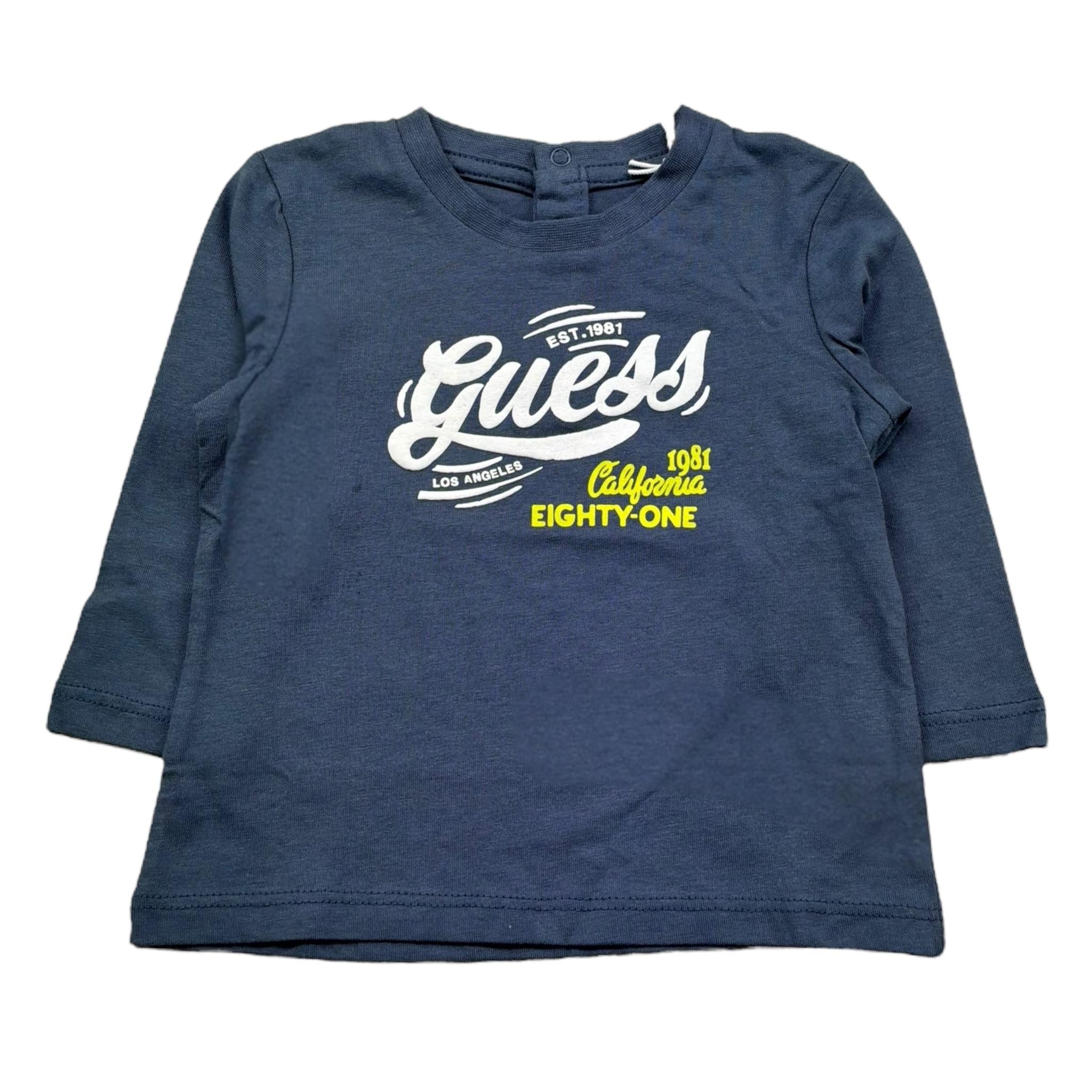 Guess Shirt Girocollo Tinta Unita con Logo per Neonato N5RI17K8HM4X PETROLIO GUESS 
