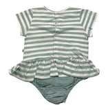 Petit Indi Pagliaccetto Bicolore Con Fantasia A Righe Bianco/Verde Per Neonata