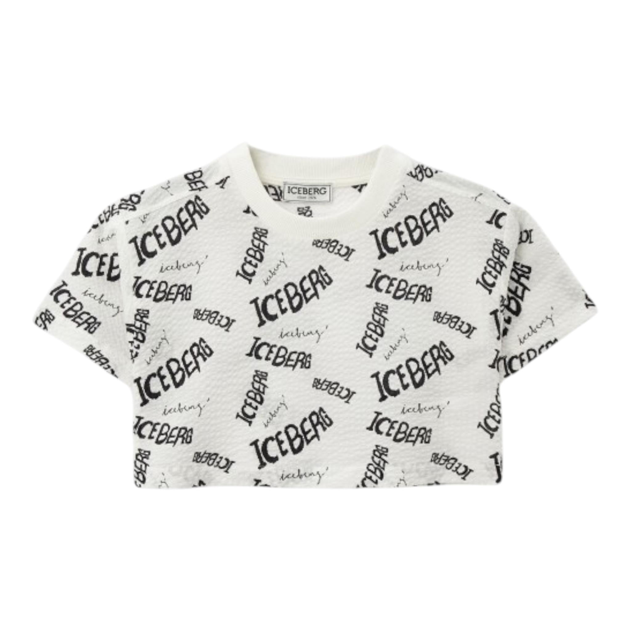 Iceberg T-Shirt Girocollo Tinta Unita Logata per Bambina TSICE5172J BIANCO ICEBERG 