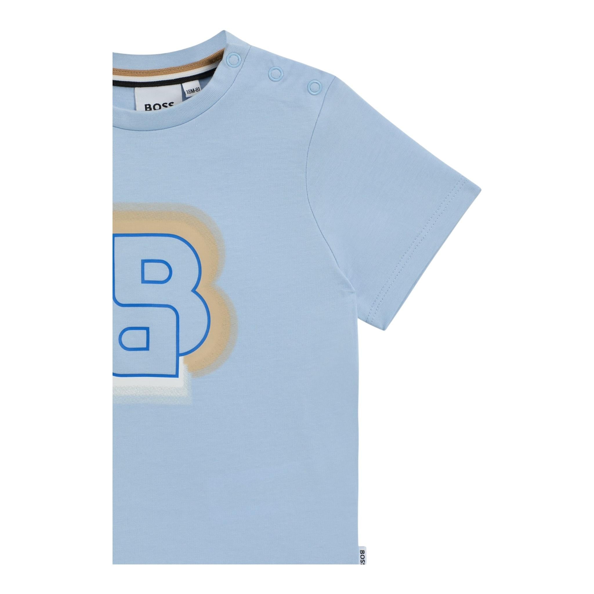 Boss T-Shirt Girocollo Tinta Unita con Logo per Neonato J52108 AZZURRO BOSS 