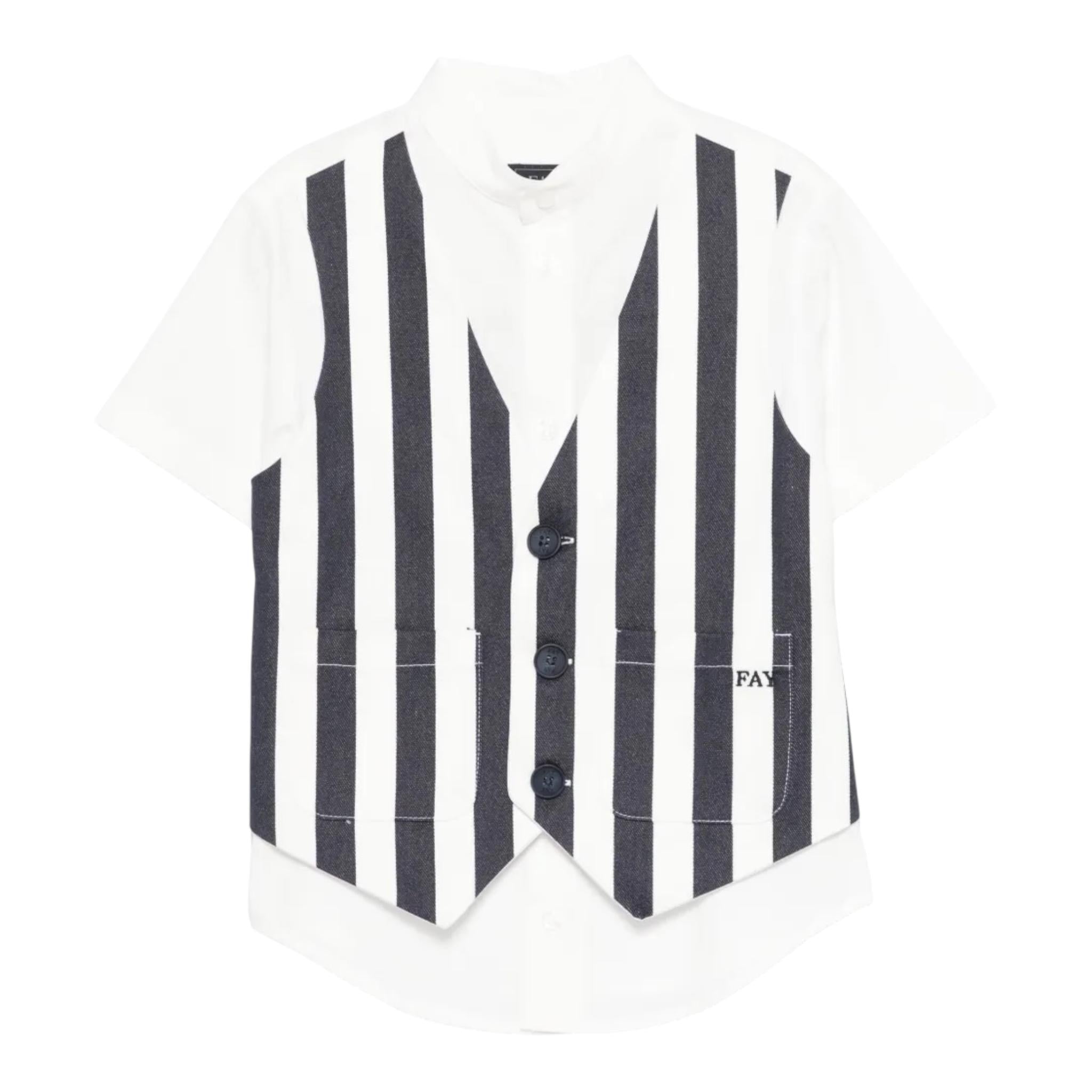 Fay Camicia Tinta Unita con Panciotto Incorporato Fantasia A Righe per Bambino FW5P41J BIANCO FAY 