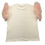 Vicolo T-Shirt Girocollo Tinta Unita Con Tulle Alle Maniche Panna/Rosa Per Bambina