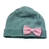 Baby Lord Cappello Tinta Unita Con Fiocco Verde Per Neonata