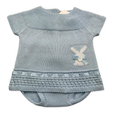 Valentina Bebes Completo 2 Pezzi T-Shirt-Culotte Tinta Unita In Maglia Azzurro Per Neonato