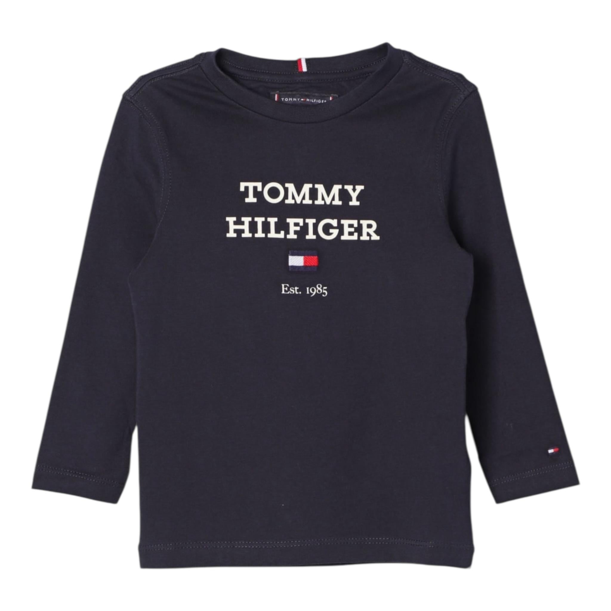 Tommy Hilfiger Shirt Tinta Unita Girocollo con Stampa per Neonato KB0KB08672 BLU TOMMY HILFIGER 