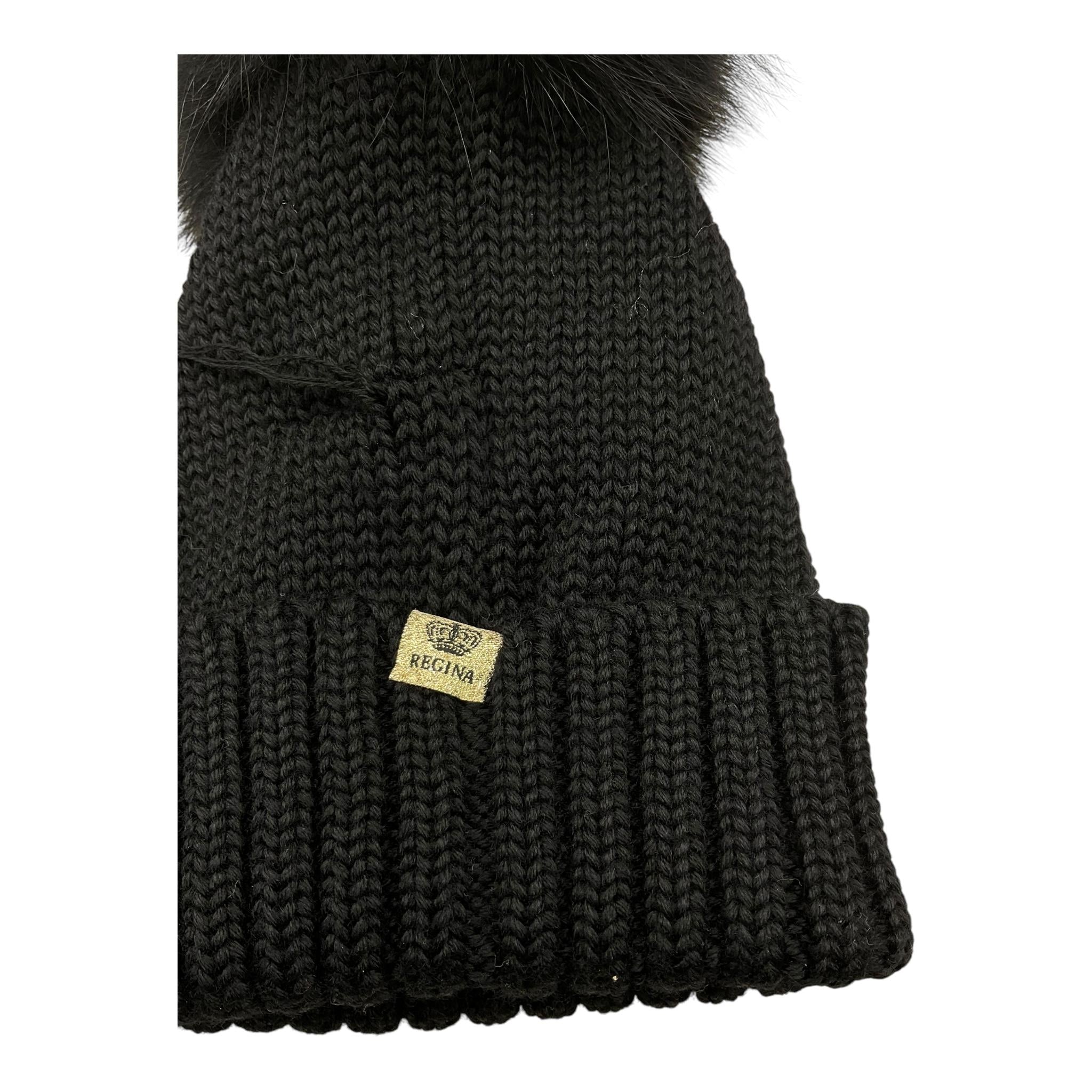 REGINA   cappello tinta unita con pon pon Nero per Bambina 305999 NERO REGINA 