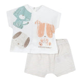 Chicco Completo T-Shirt-Bermuda Tinta Unita Con Fantasia E Stampa Bianco Per Neonato