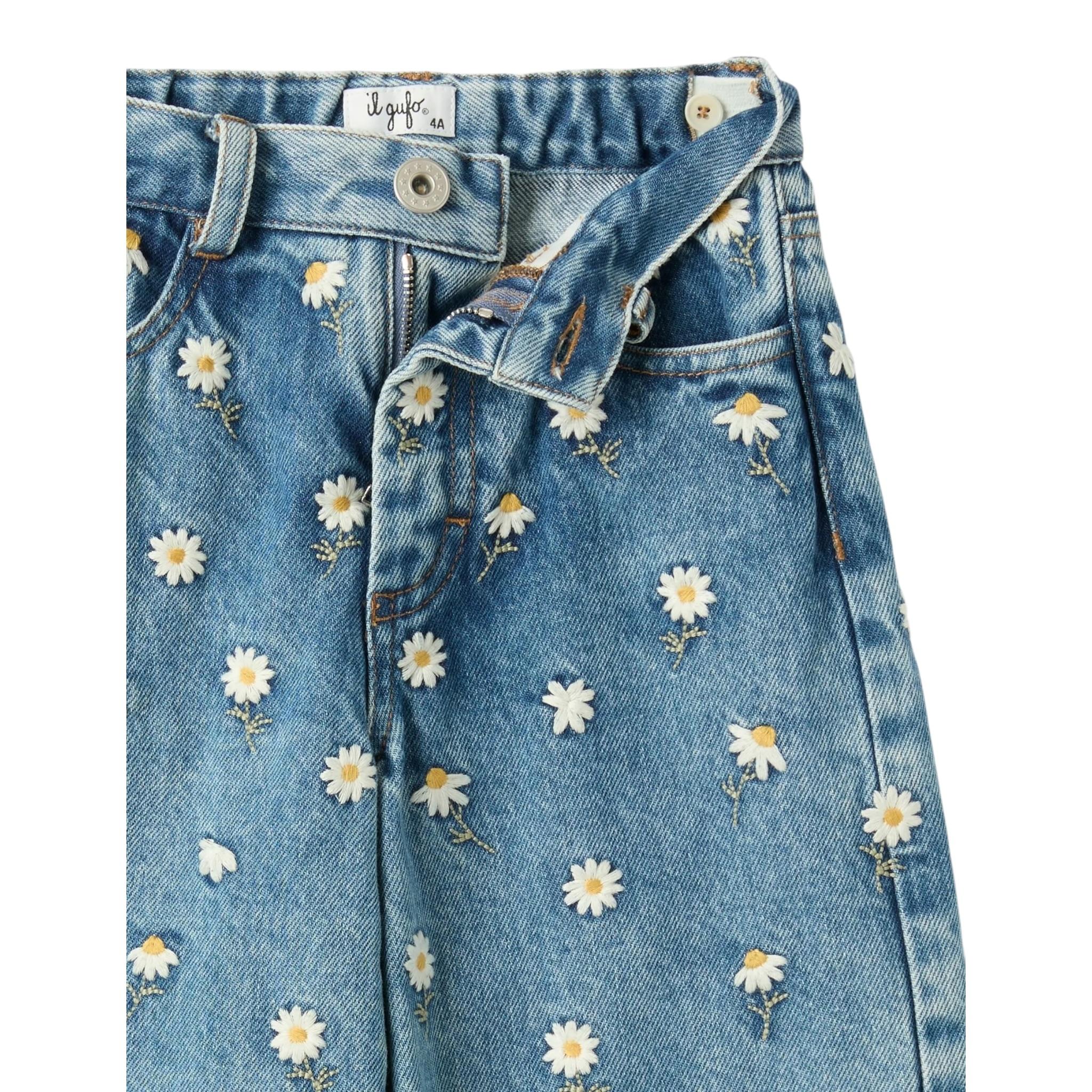 Il Gufo Jeans Tinta Unita Modello Palazzo con Ricami per Bambina P25PL453J0052 AZZURRO IL GUFO 