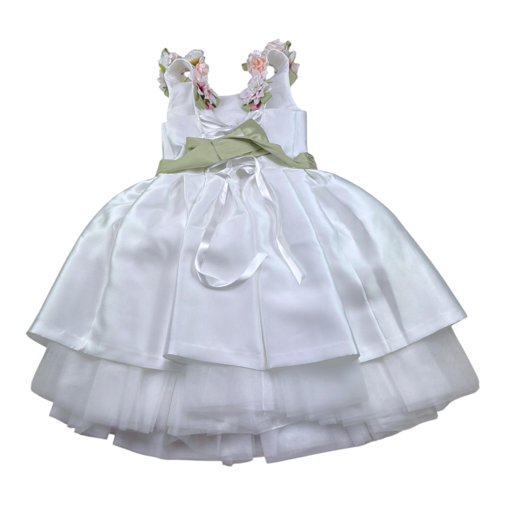 Modi Collezione Abito Cerimonia Tinta Unita con Fiori per Bambina B4053M BIANCO MODI COLLEZIONE 