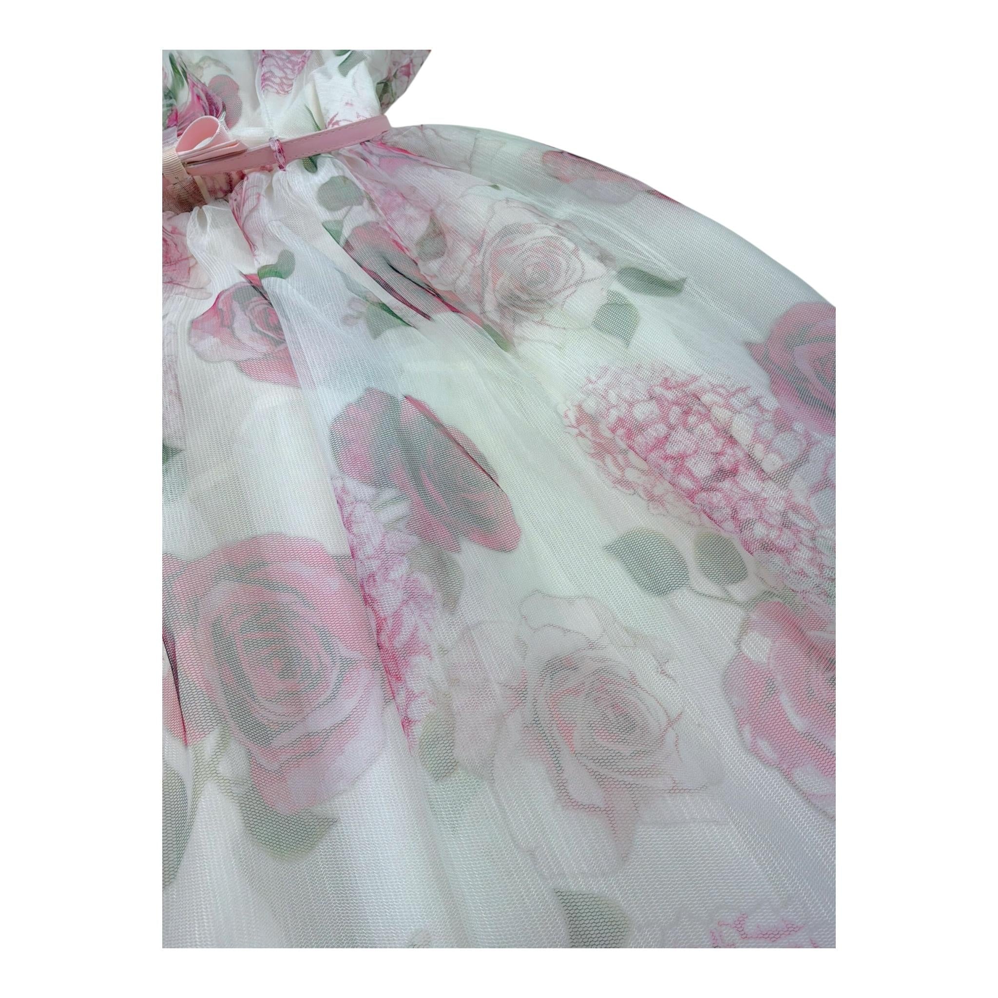 Monnalisa Abito Tinta Unita con Fantasia Fiori per Bambina 797904 BIANCO MONNALISA 