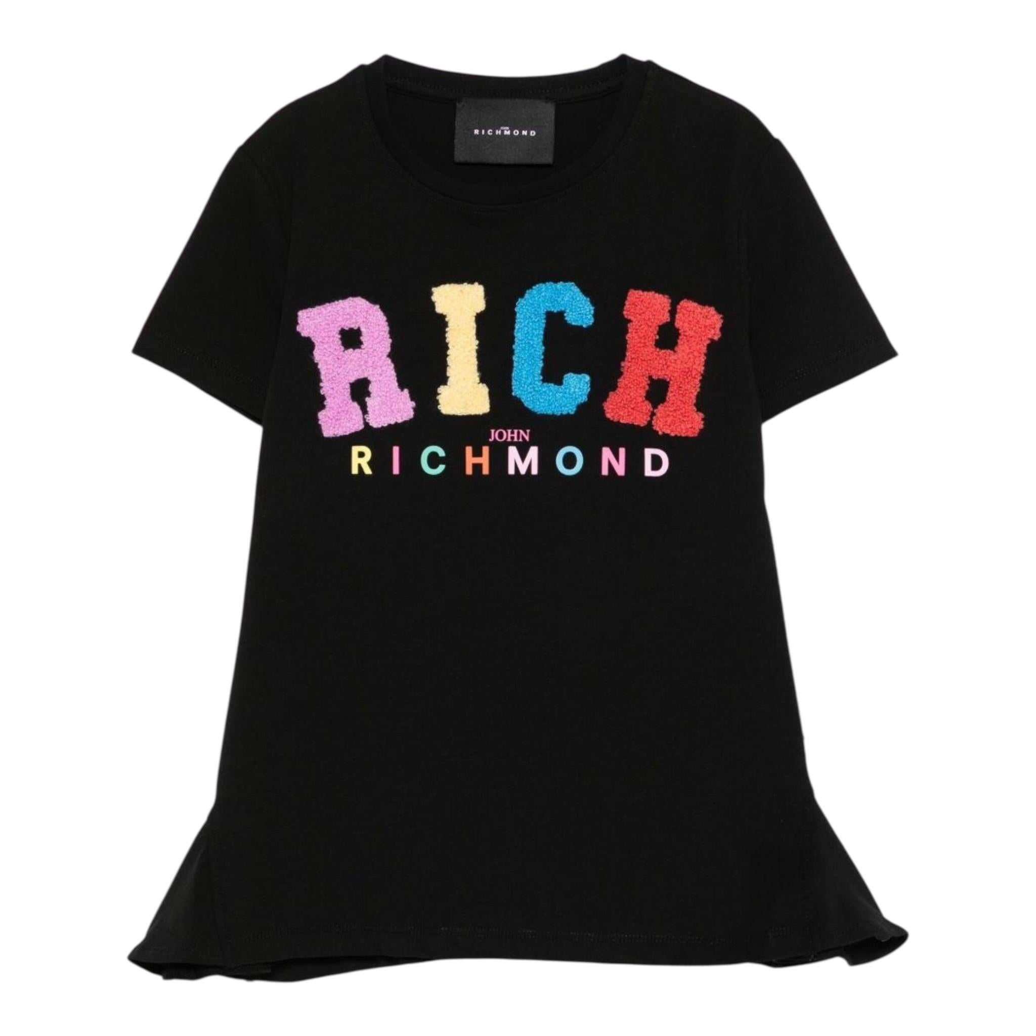John Richmond T-Shirt Girocollo Tinta Unita con Stampa per Bambina RGP25139TS NERO JOHN RICHMOND 