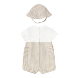 Mayoral Set Pagliaccetto Bicolore con Fantasia A Righe-Cappello per Neonato 1602 BIANCO/BEIGE MAYORAL 