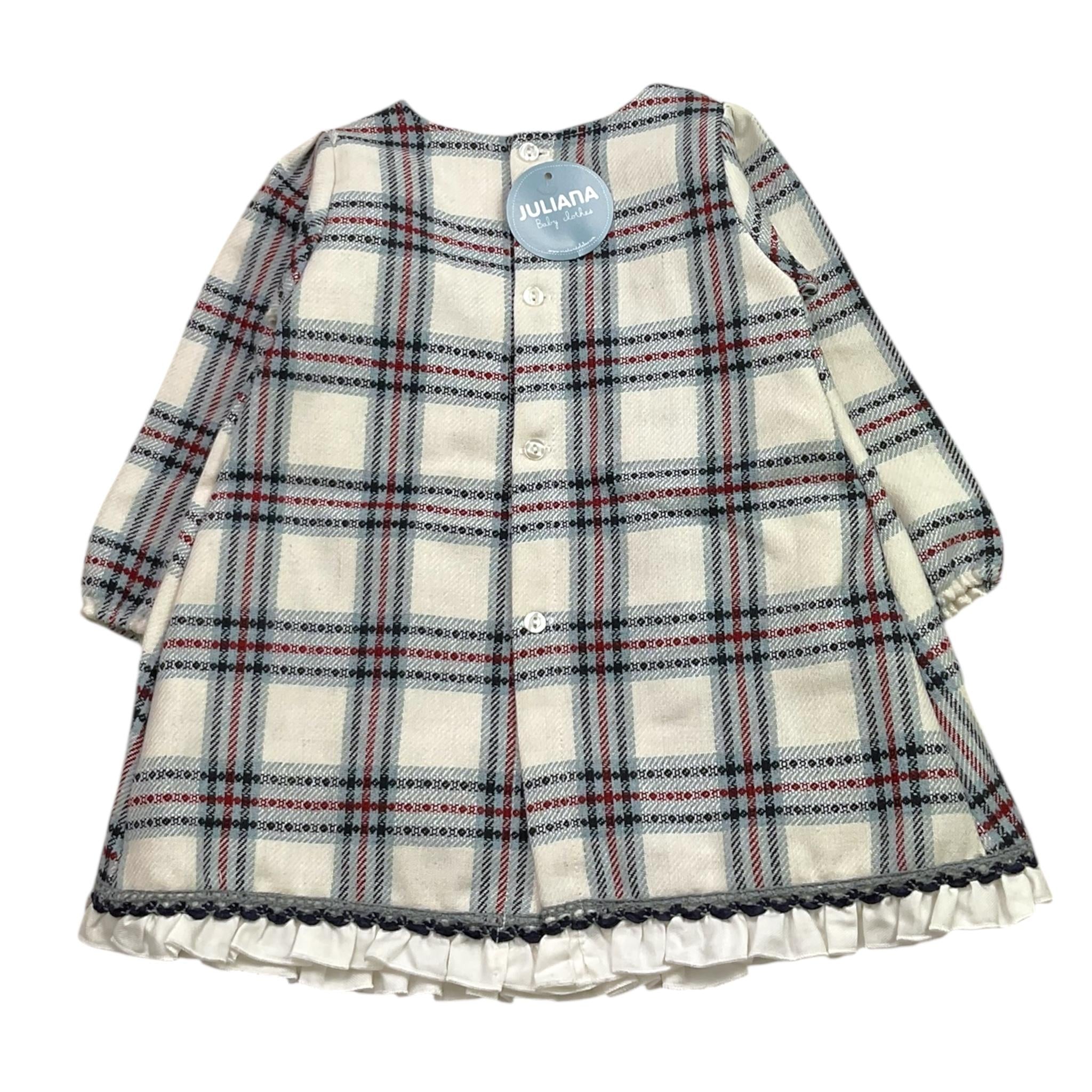 JULIANA abito tinta unita con fantasia a quadri e colletto Bianco per Neonata 24660X BIANCO JULIANA 