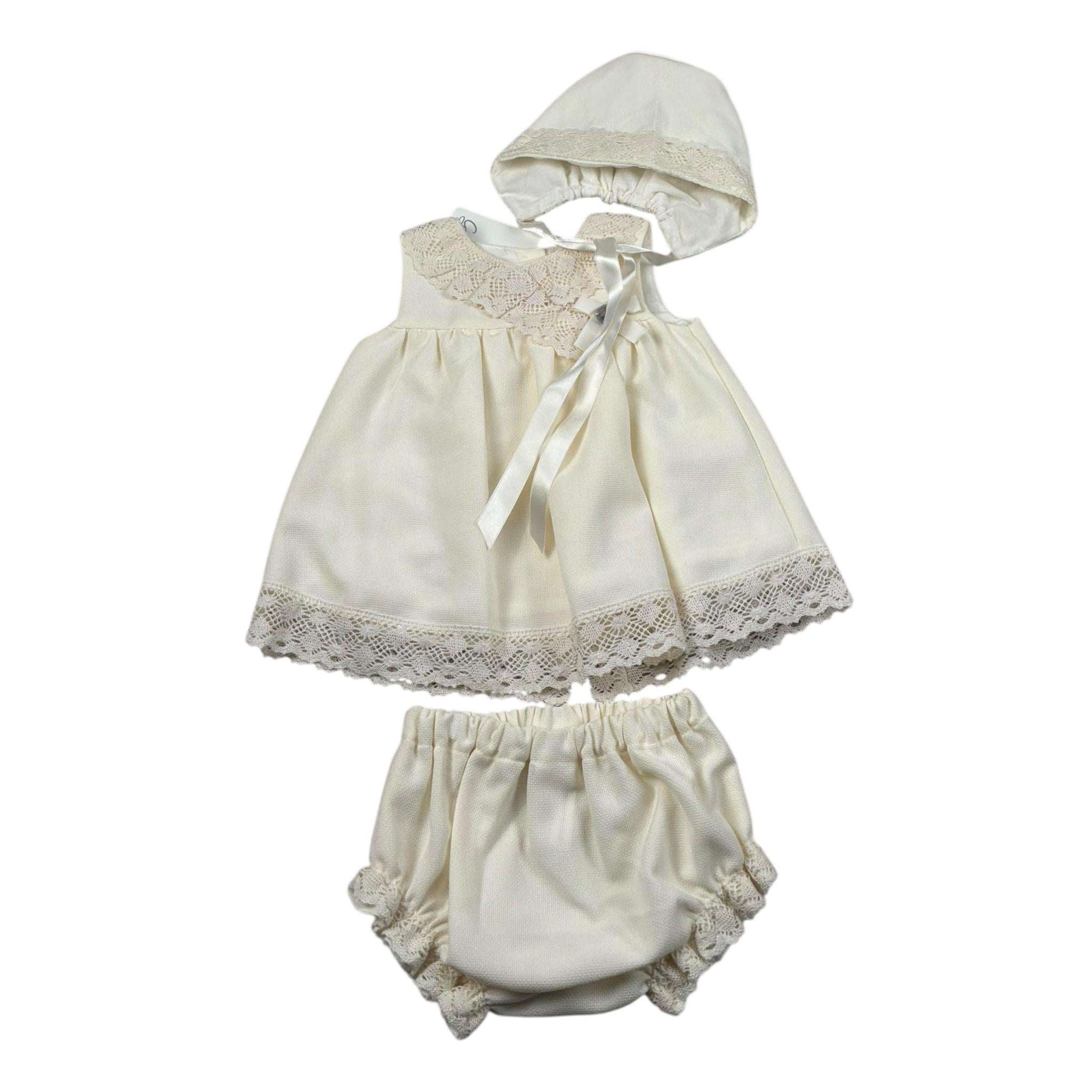 Granlei Completo 3 Pezzi Abito-Coulotte-Cappello per Neonata 125265 AVORIO GRANLEI 