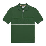 Boss Polo Tinta Unita Con Zip E Stampa Verde Per Bambino