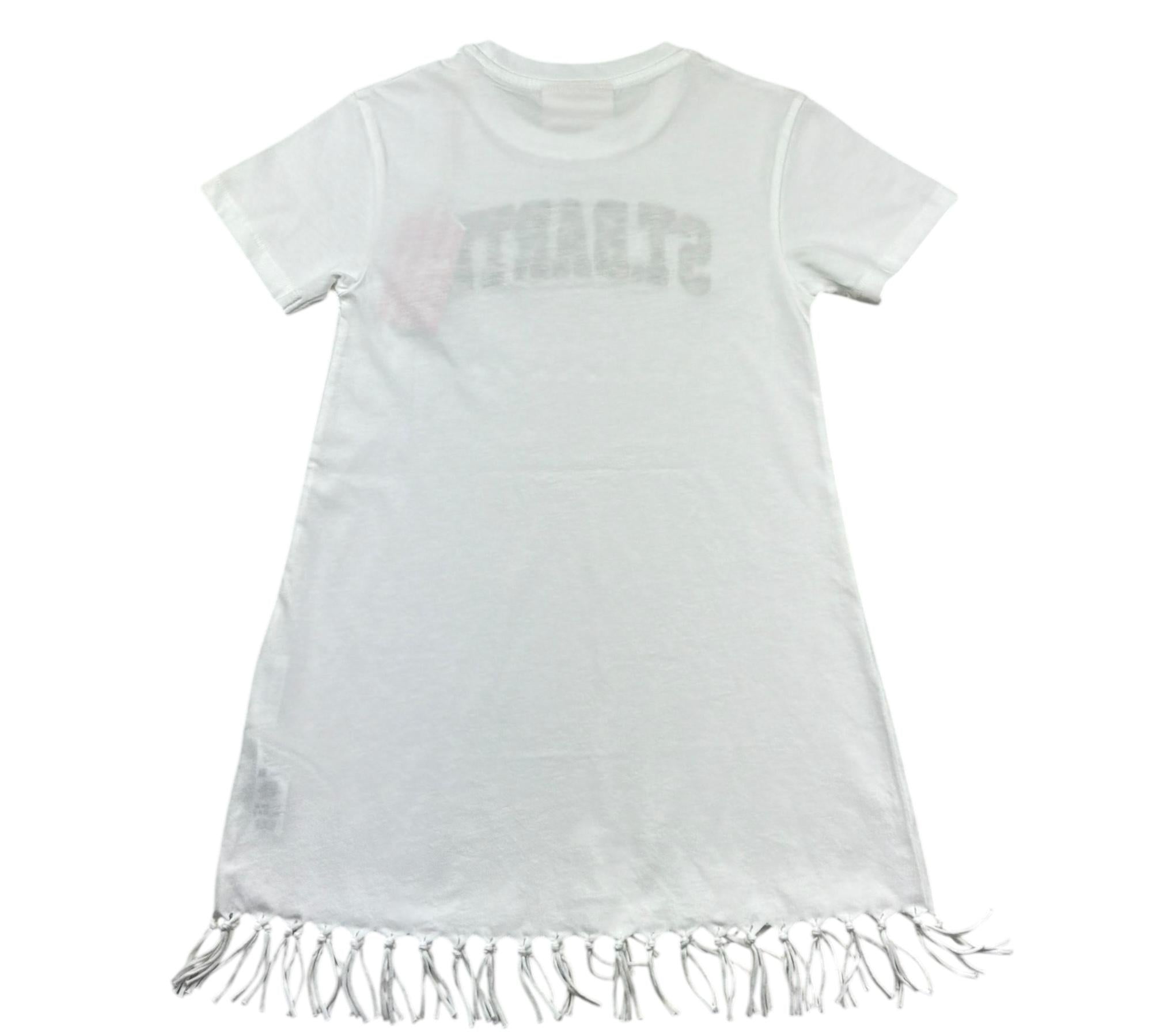 Saint Barth Abito Mezza Manica Tinta Unita con Frange per Bambina ABBEY1 BIANCO SAINT BARTH 