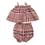 Teddy E Minou Completo Camicia-Ghettina Tinta Unita Con Fantasia Quadri Bordeaux Per Neonata
