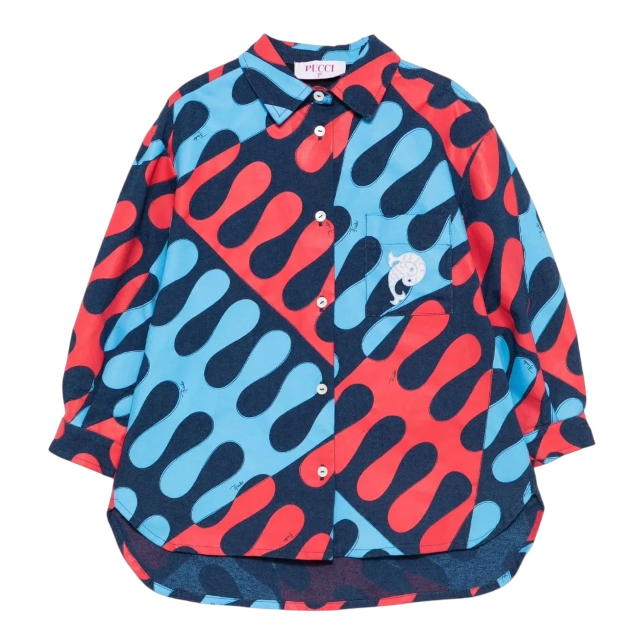 Emilio Pucci Camicia Tinta Unita con Fantasia per Bambina PW5A20 BLU EMILIO PUCCI 