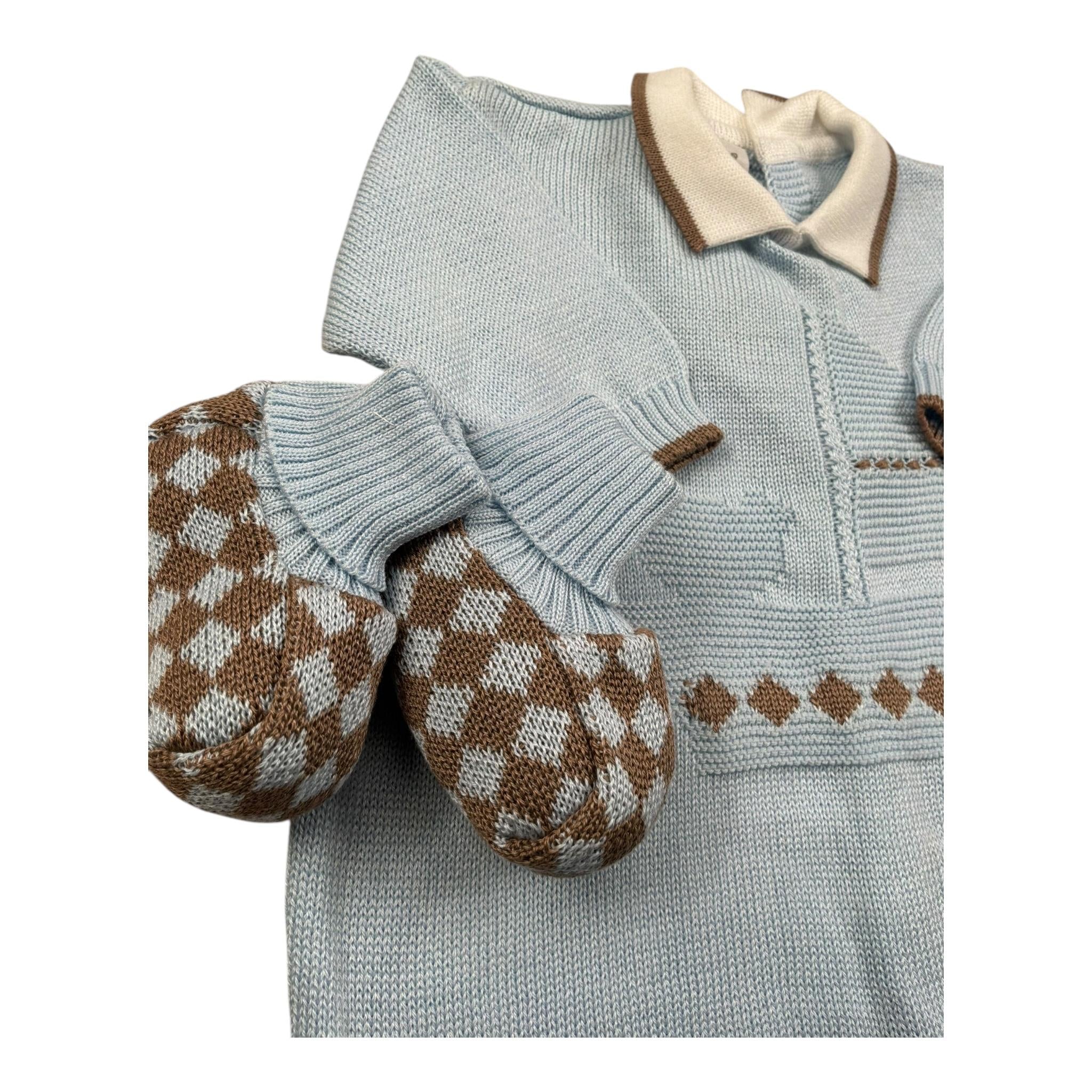 Marlu' Tutina Manica Lunga Tinta Unita con Babbucce per Neonato IB6752 AZZURRO MARLU' 