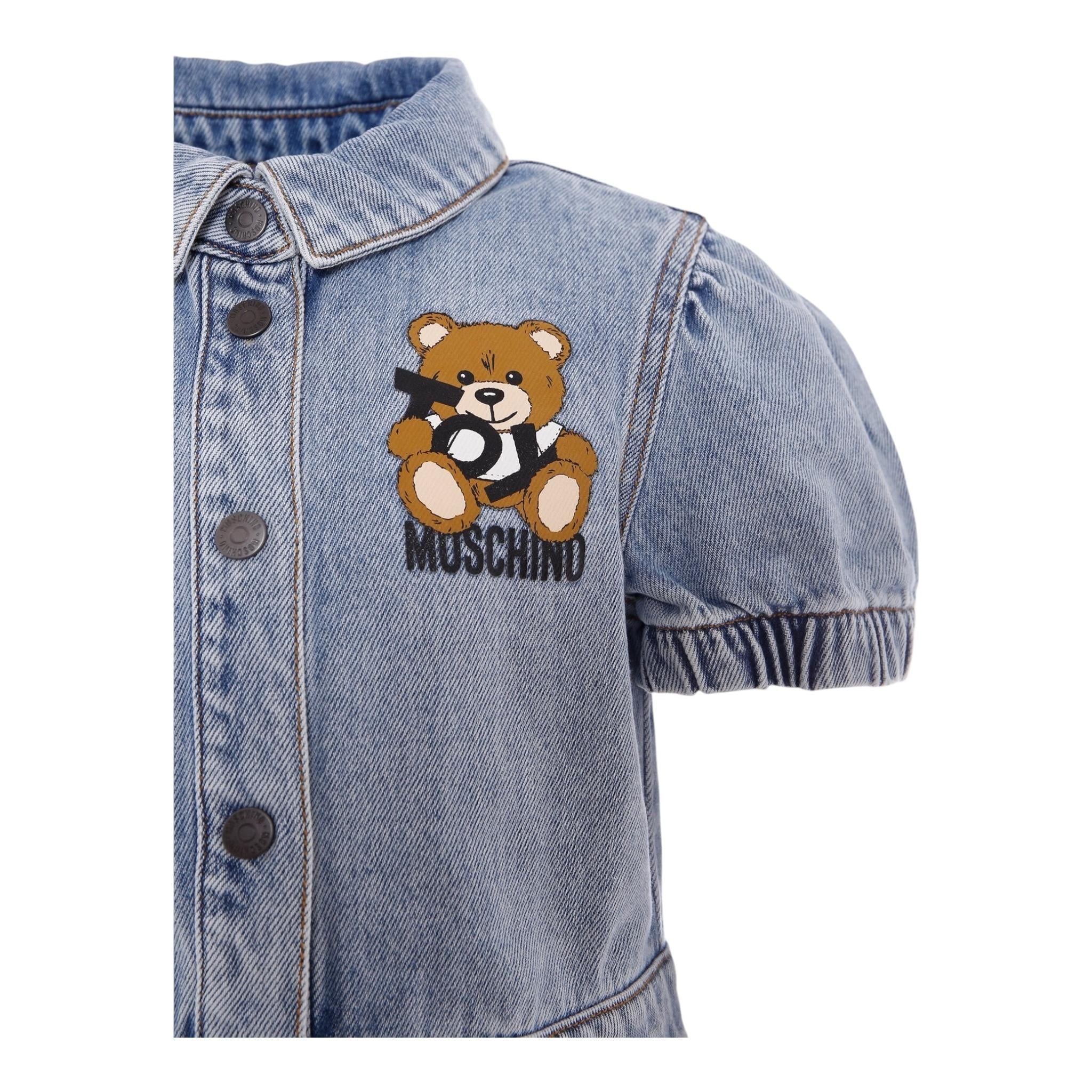 Moschino Abito In Denim Tinta Unita con Stampa per Bambina HDV0FX AZZURRO MOSCHINO 