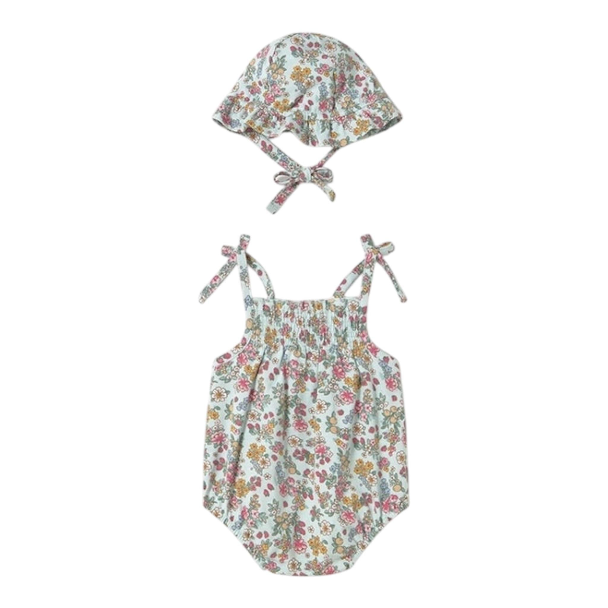 Mayoral Set Pagliaccetto-Cappello Tinta Unita con Stampa per Neonata 1667 VERDE ACQUA MAYORAL 