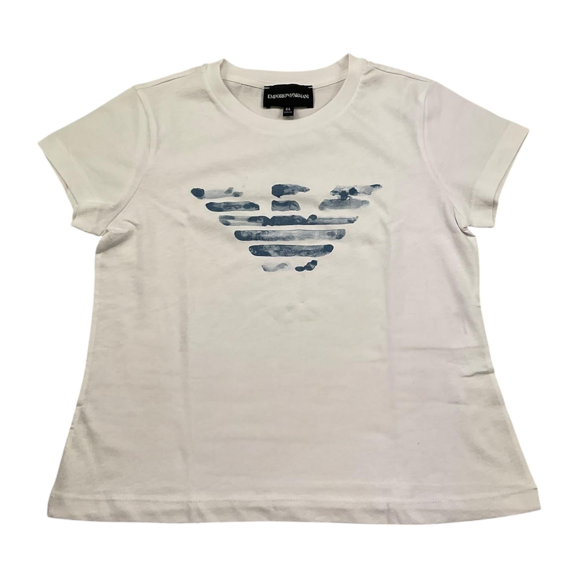 Emporio Armani T-Shirt Girocollo Tinta Unita con Ricami Logo per Bambino 3RD301 BIANCO EMPORIO ARMANI 