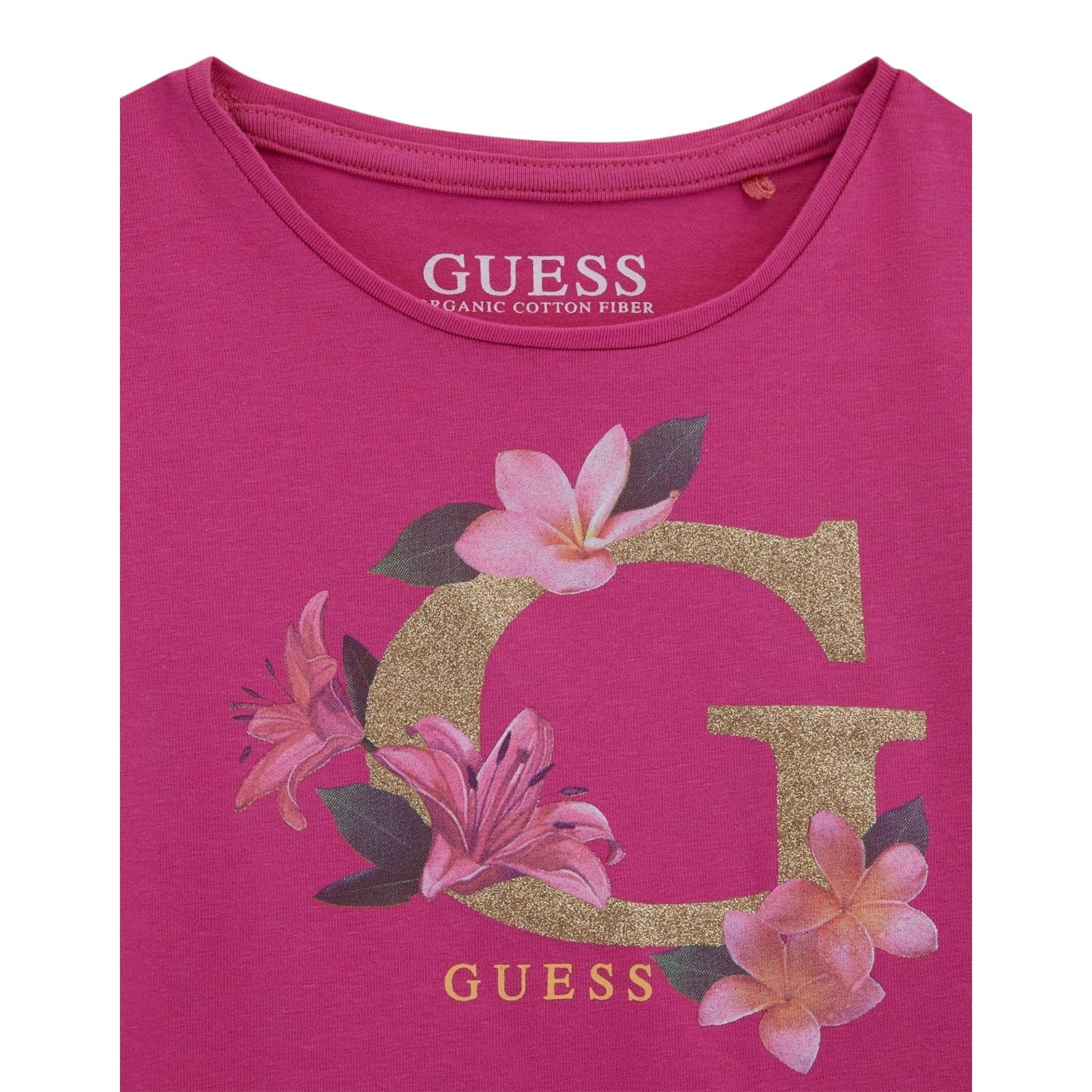 Guess T-Shirt Girocollo Tinta Unita con Stampa per Neonata A5GI02K6YW4XX MAGENTA GUESS 
