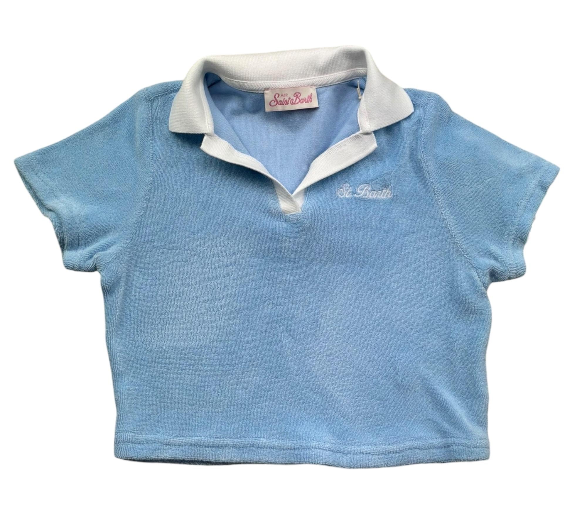 Saint Barth Polo Mezza Manica Tinta Unita In Spugna con Colletto In Contrasto per Bambina JAIM003 AZZURRO SAINT BARTH 