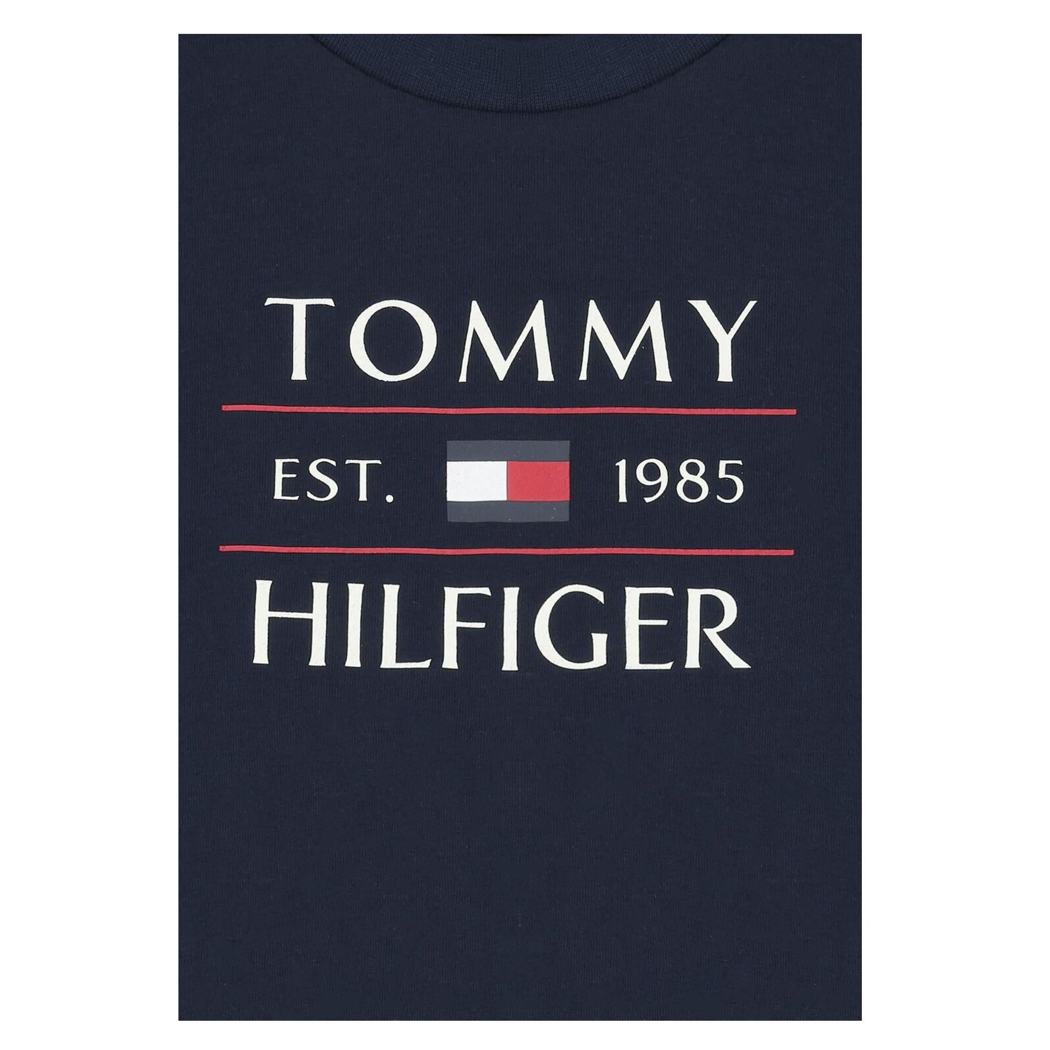 Tommy Hilfiger T-Shirt Girocollo Tinta Unita con Logo per Bambino KB0KB09538 BLU TOMMY HILFIGER 