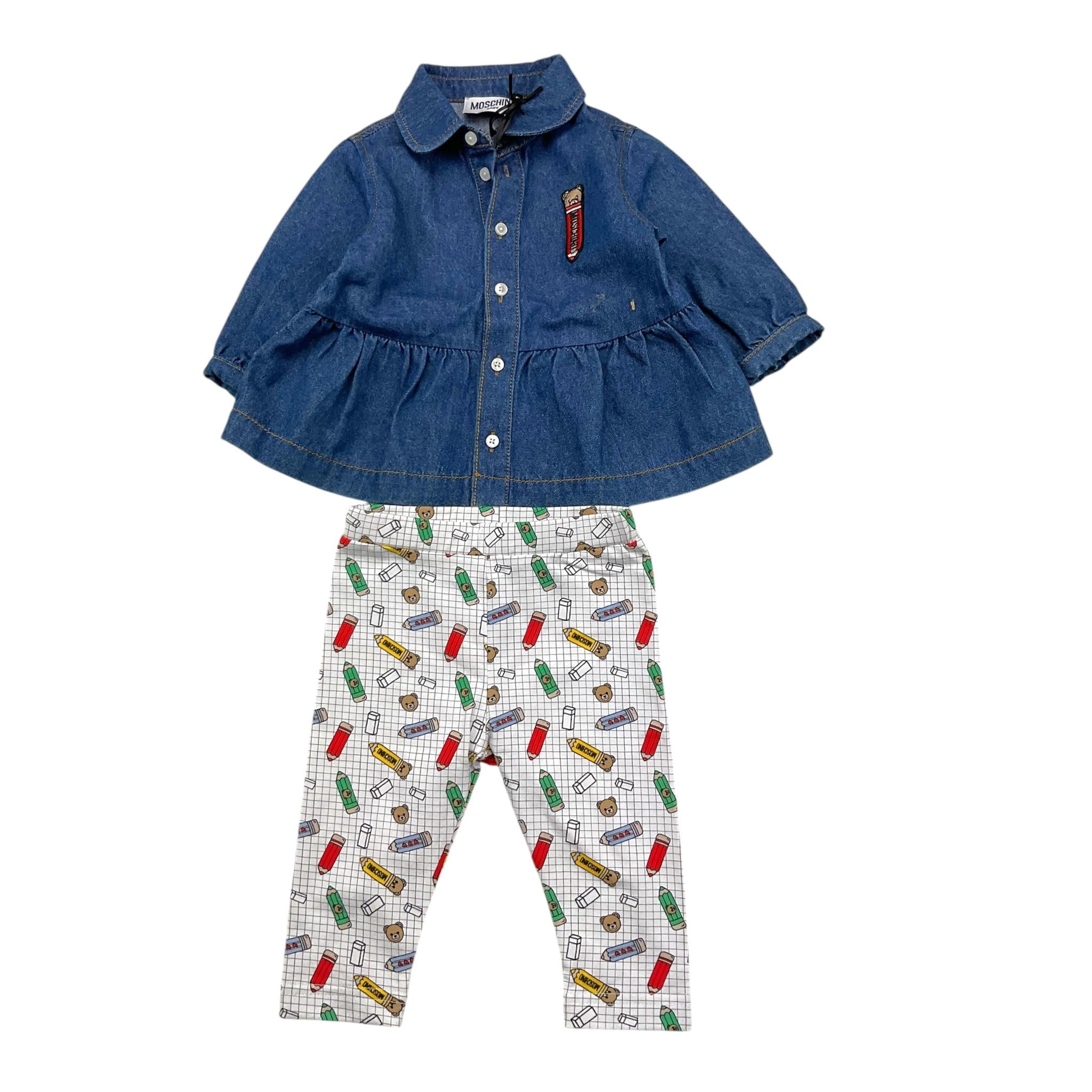 MOSCHINO completo 2pz camicia-leggins Blu per Neonata MDK035 BLU MOSCHINO 