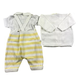Little Bear Completo 3 Pezzi Cardigan-Body-Salopette Bianco/Giallo Per Neonato