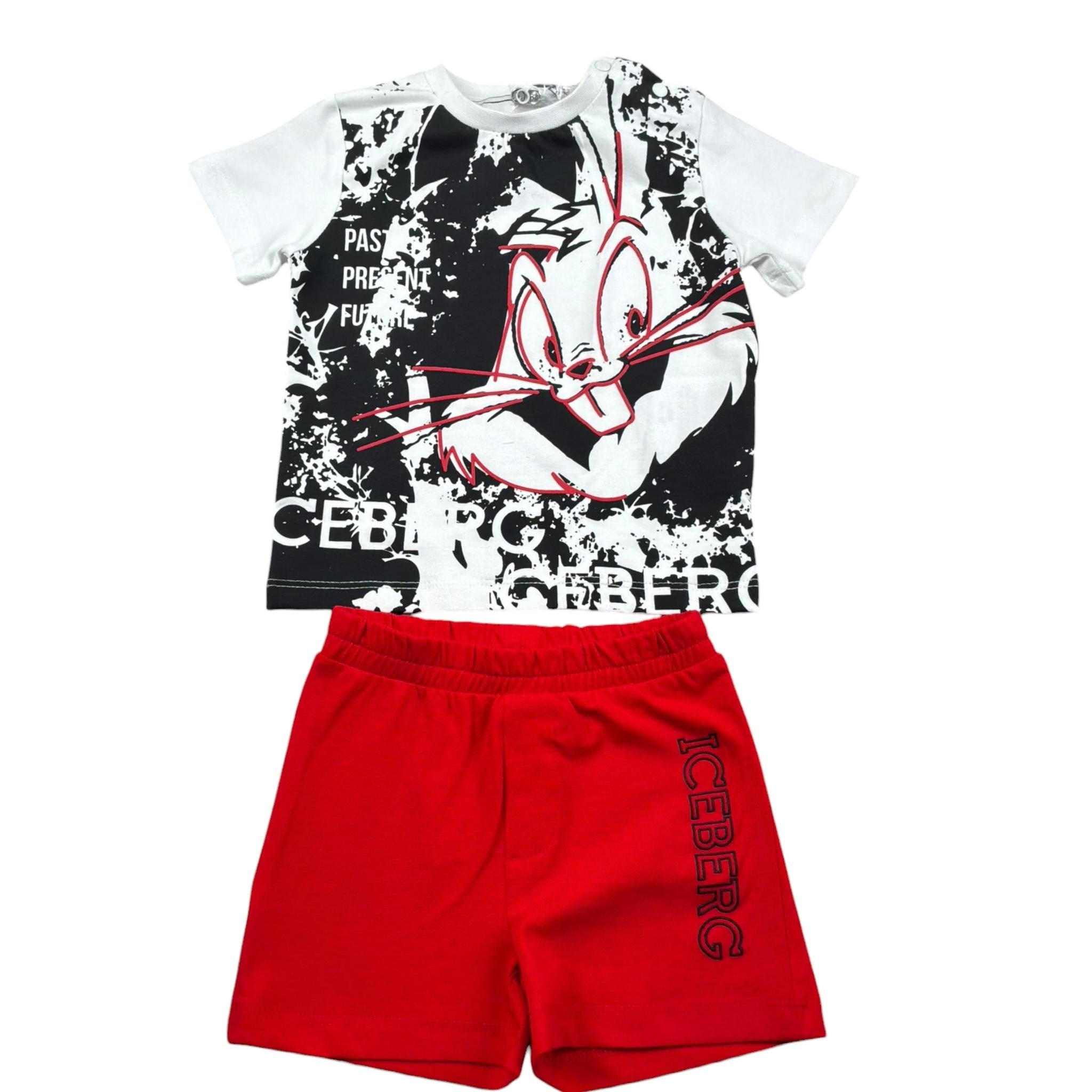 Iceberg Completo 2 Pezzi T-Shirt-Bermuda Bicolore per Neonato CCICE5103NX BIANCO/ROSSO ICEBERG 