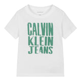 Calvin Klein T-Shirt Girocollo Tinta Unita con Stampa per Bambino IB0IB02459 BIANCO CALVIN KLEIN 