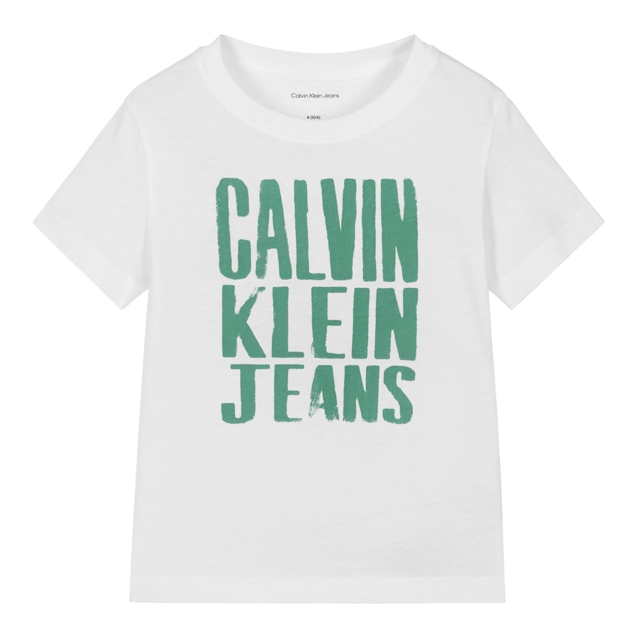 Calvin Klein T-Shirt Girocollo Tinta Unita con Stampa per Bambino IB0IB02459 BIANCO CALVIN KLEIN 