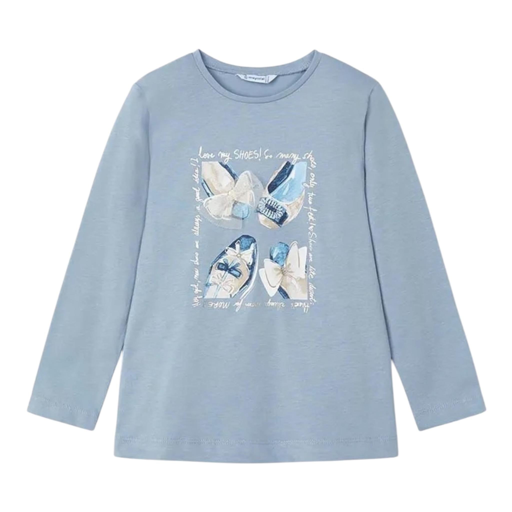 MAYORAL shirt girocollo tinta unita con stampa in contrasto Celeste per Bambina 407397 CELESTE MAYORAL 