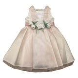 Colori Chiari Abito Cerimoniale Tinta Unita Con Tulle E Cinturino Bianco/Rosa Per Neonata