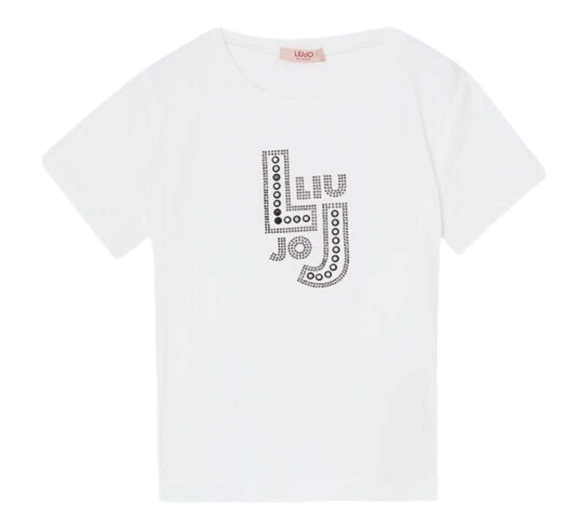 Liu Jo T-Shirt Girocollo Tinta Unita con Brillantini per Bambina GA5119X BIANCO LIU JO 
