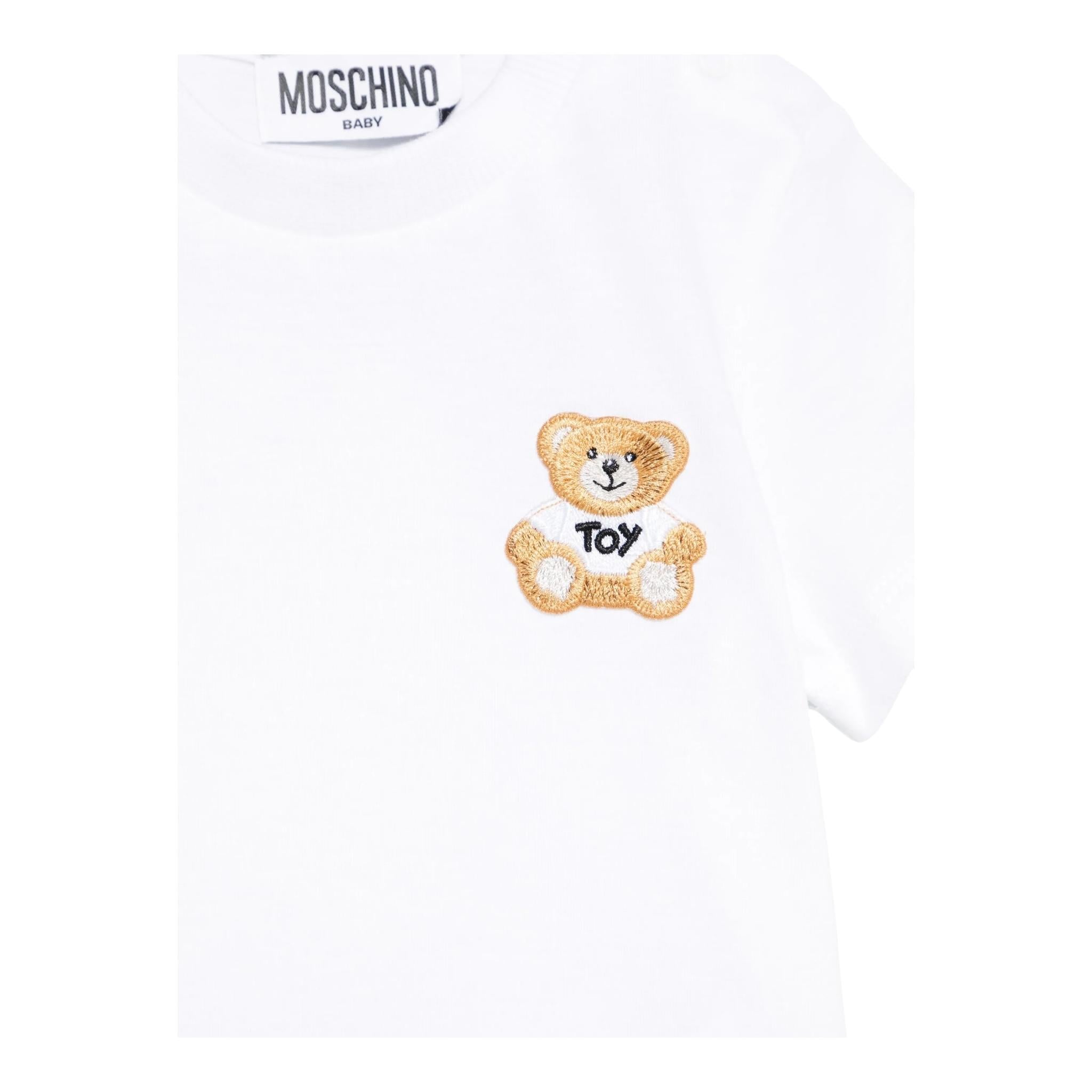 Moschino T-Shirt Girocollo Tinta Unita con Stampa per Neonato MUM045 BIANCO MOSCHINO 