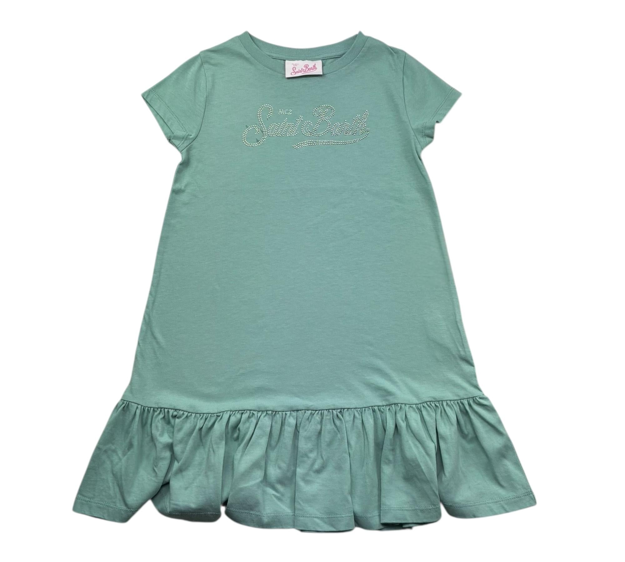 Saint Barth Abito Mezza Manica Tinta Unita con Brillantini per Bambina ABBEYY VERDE SAINT BARTH 