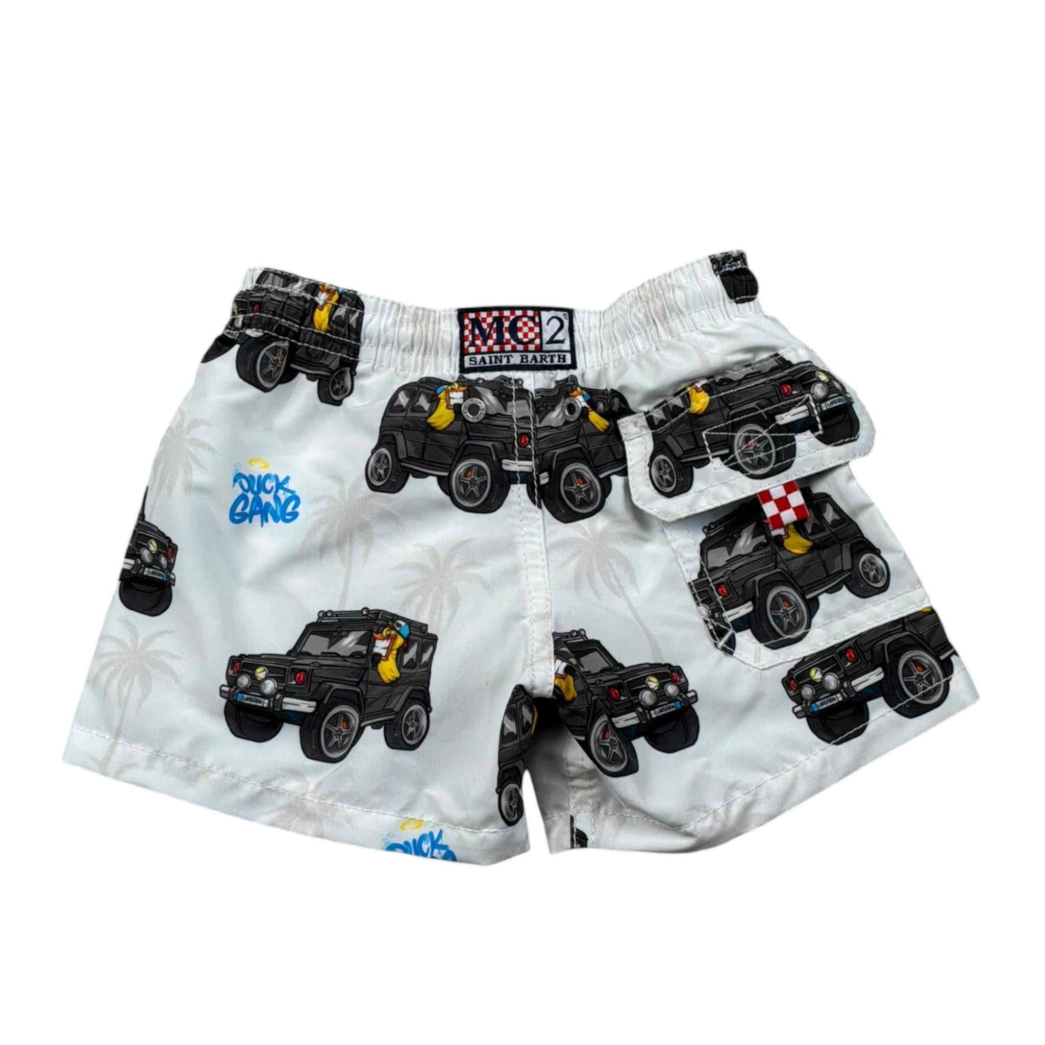 Saint Barth Costume Modello Boxer Tinta Unita con Fantasia Macchine per Neonato JEAN001 BIANCO SAINT BARTH 