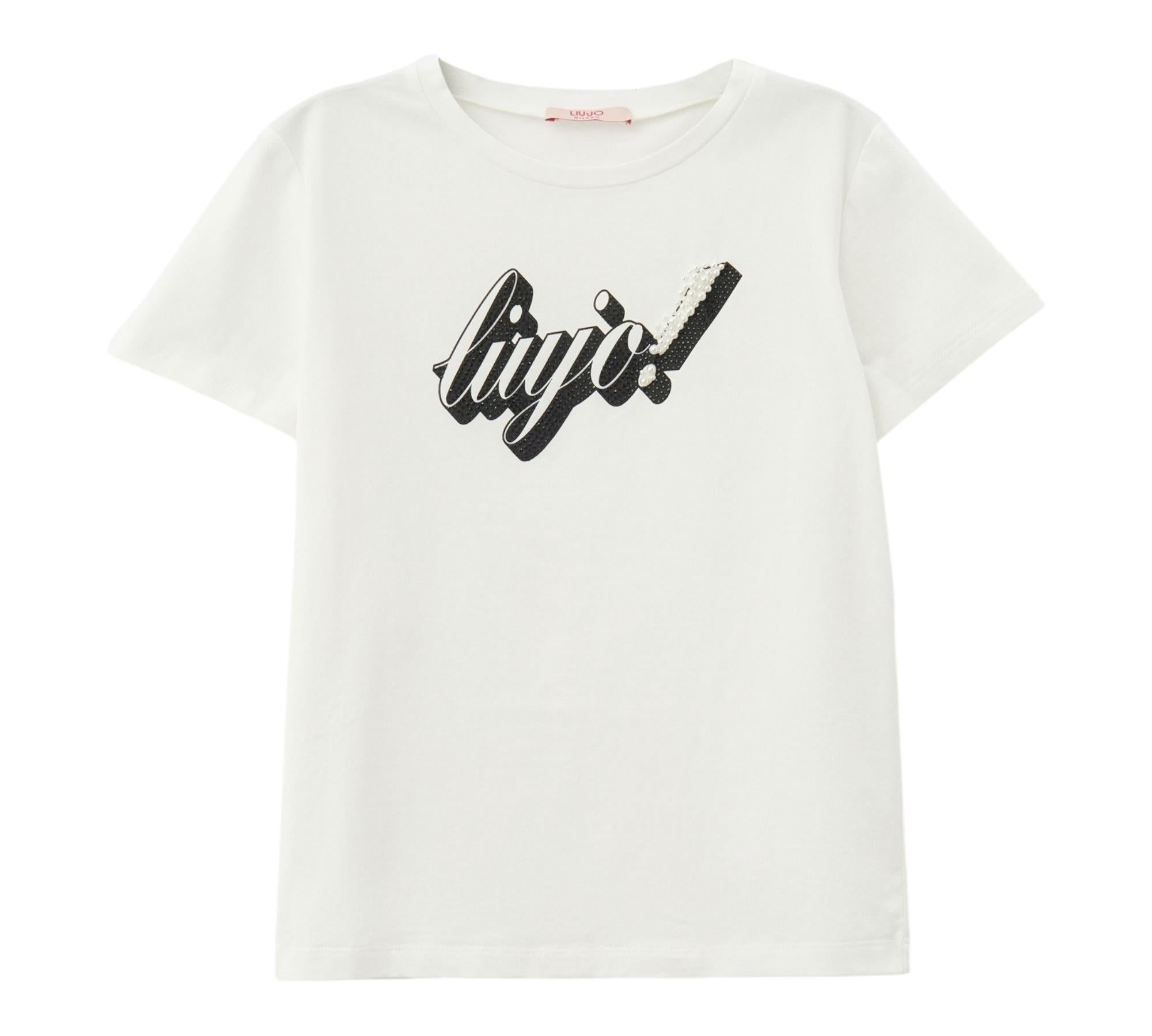 Liu Jo T-Shirt Girocollo Tinta Unita con Paillettes per Bambina GA5018XXX BIANCO LIU JO 