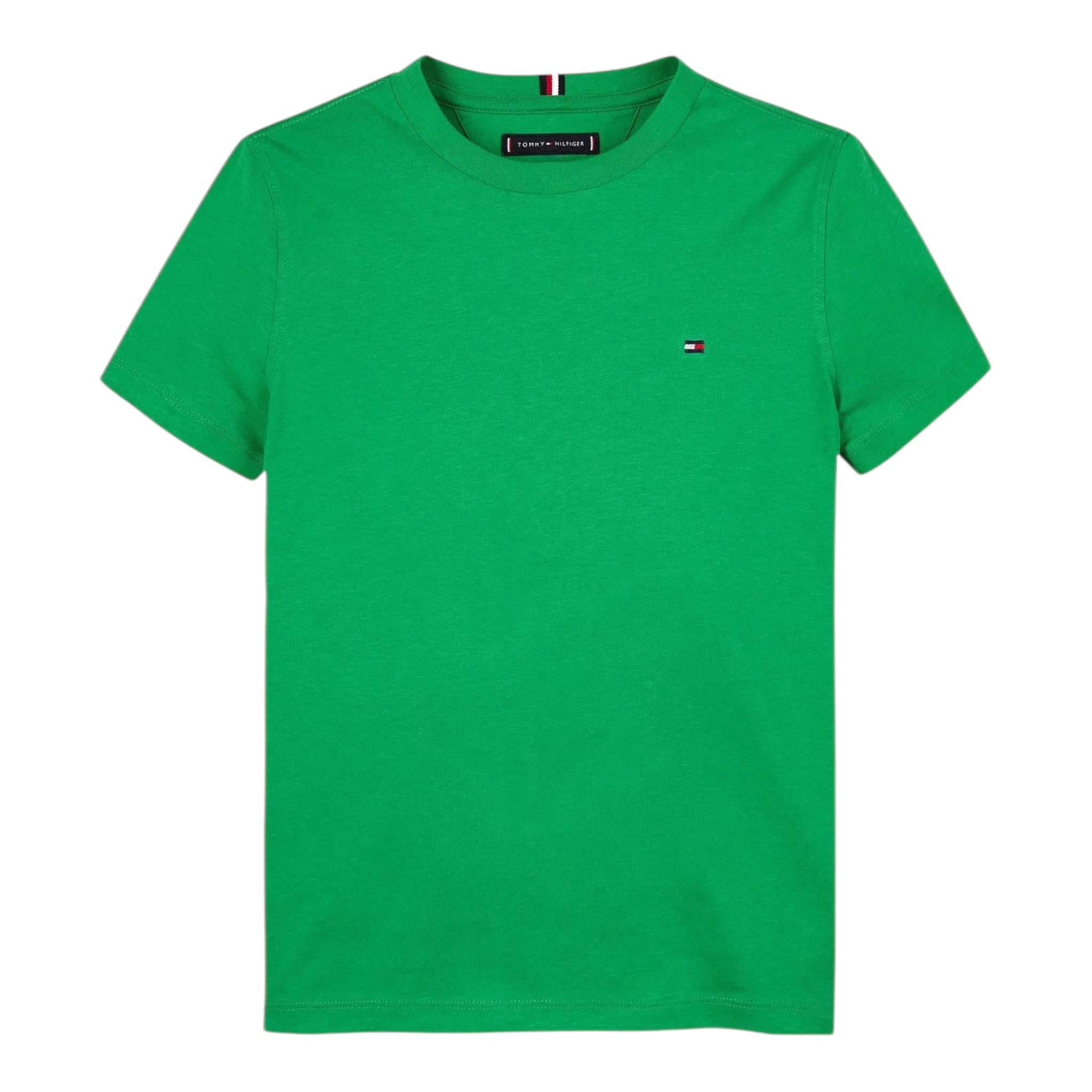 Tommy Hilfiger T-Shirt Girocollo Tinta Unita con Logo per Bambino KB0KB06879X VERDE TOMMY HILFIGER 