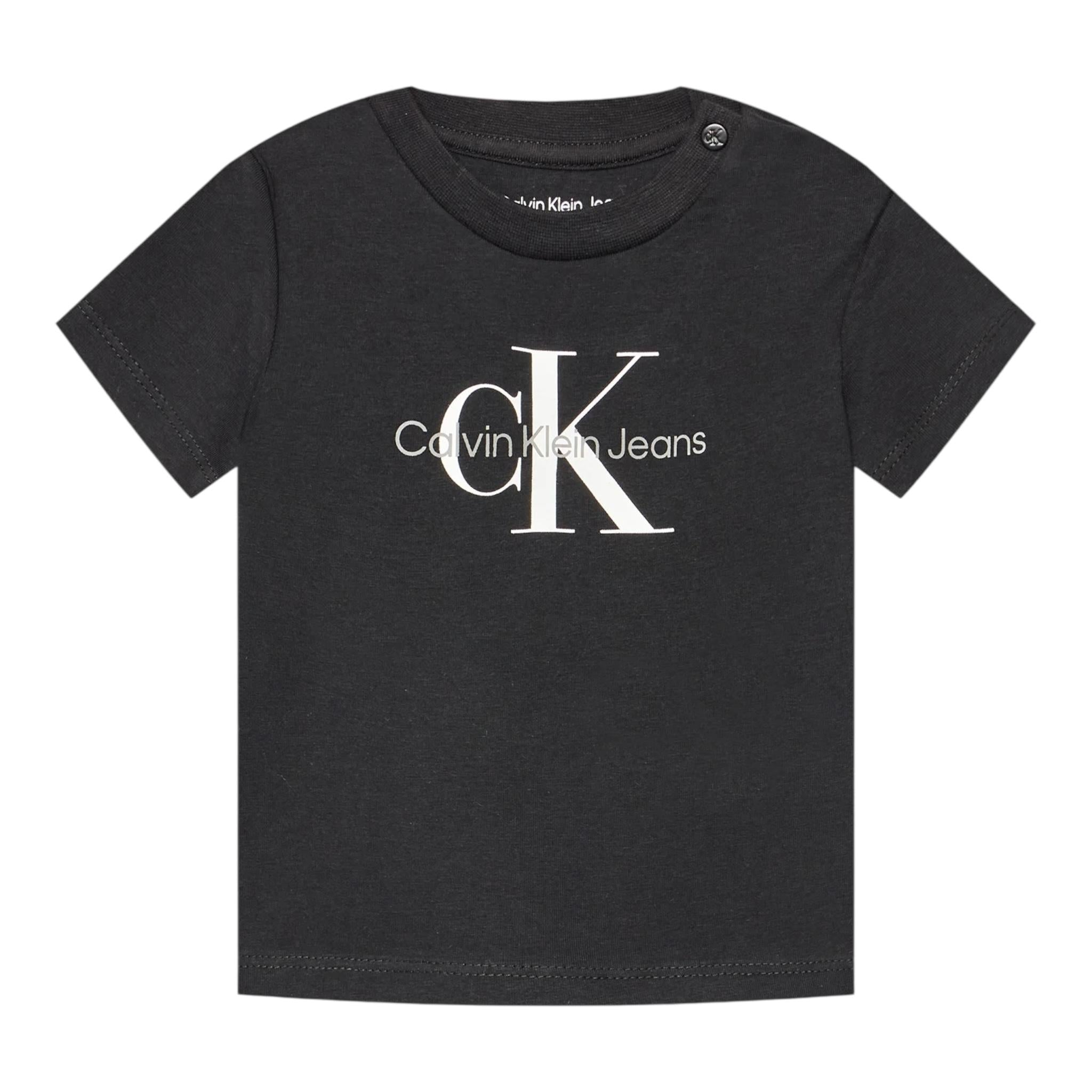 Calvin Klein T-Shirt Girocollo Tinta Unita con Logo per Neonato IN0IN0001 NERO CALVIN KLEIN 