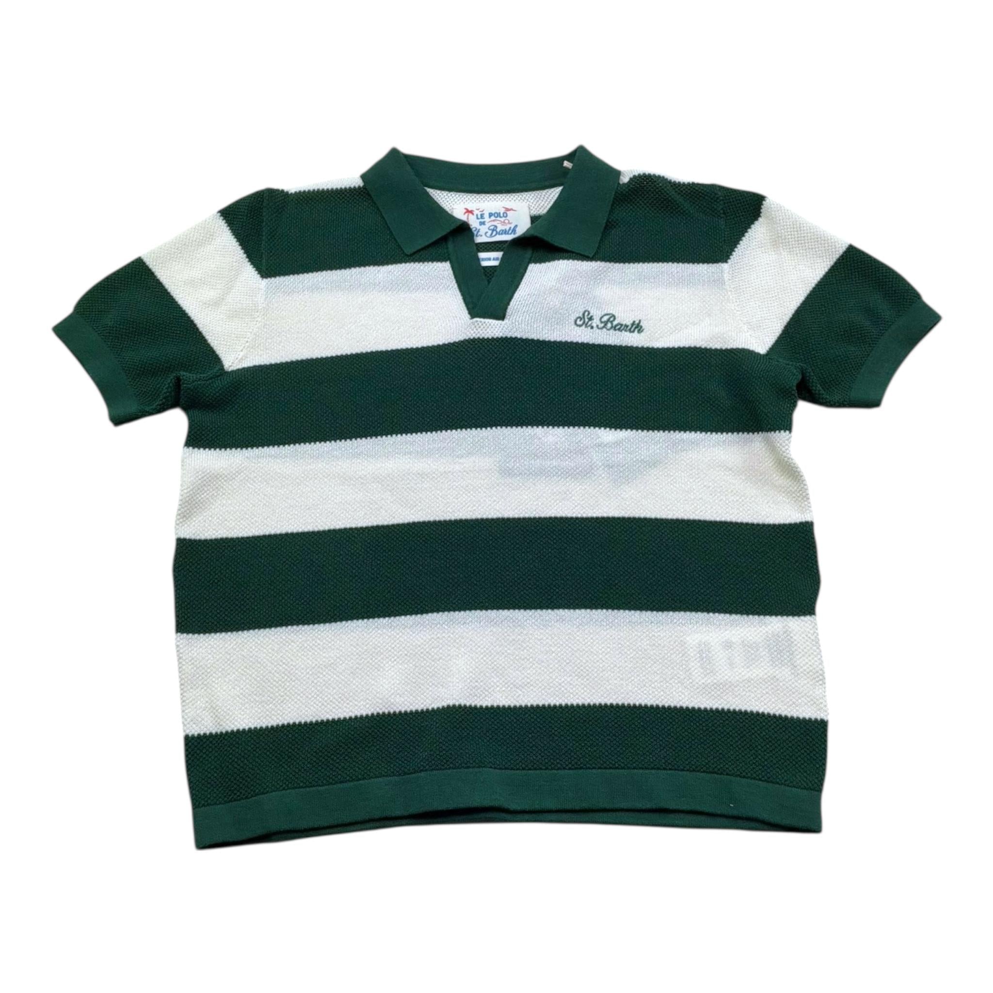 Saint Barth Polo Bicolore con Fantasia A Righe per Bambino 00172L BIANCO/VERDE SAINT BARTH 