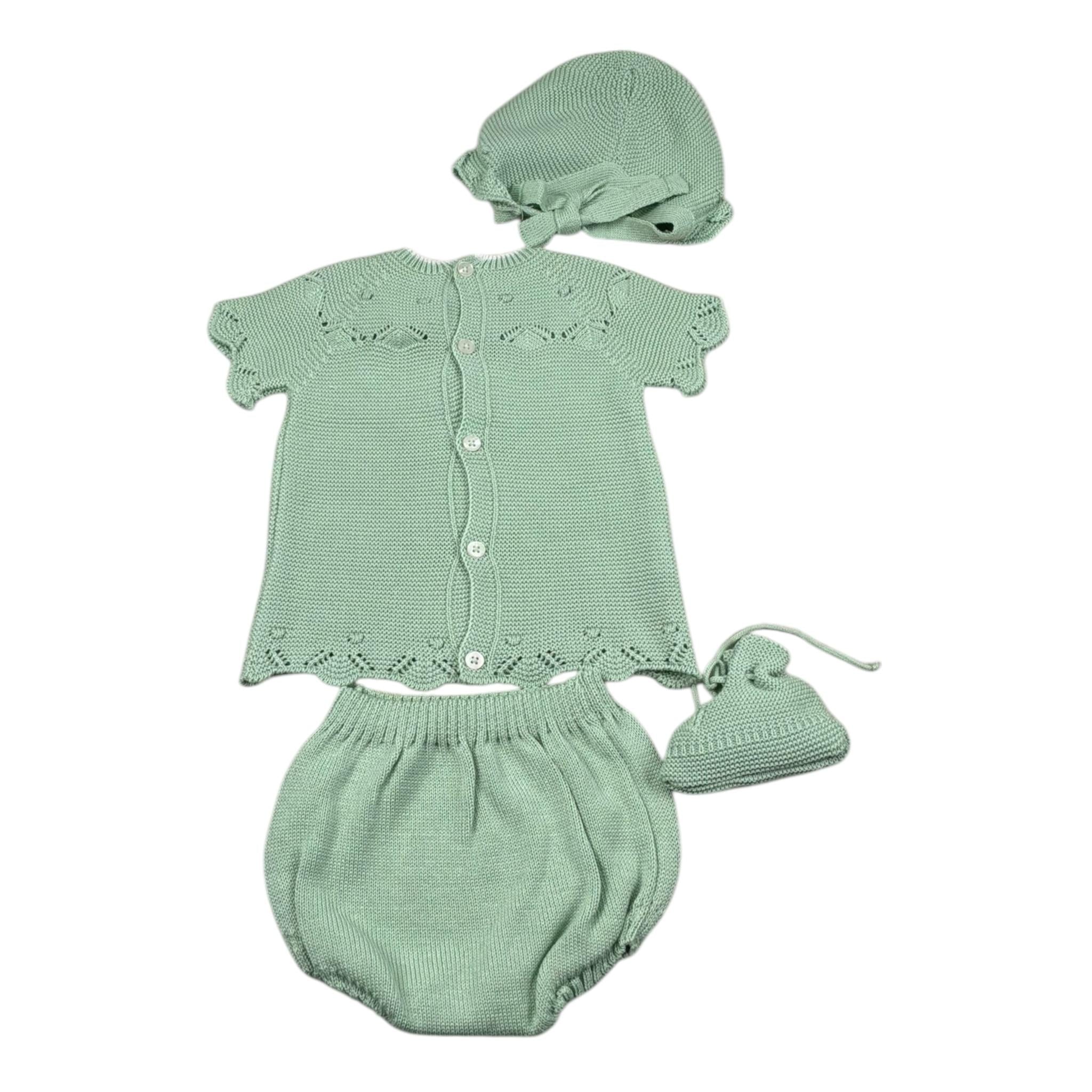 Mac Ilusio'N Completo 4 Pezzi Maglia-Coulotte-Cappello-Babbucce per Neonata 9627 VERDE MAC ILUSIO'N 